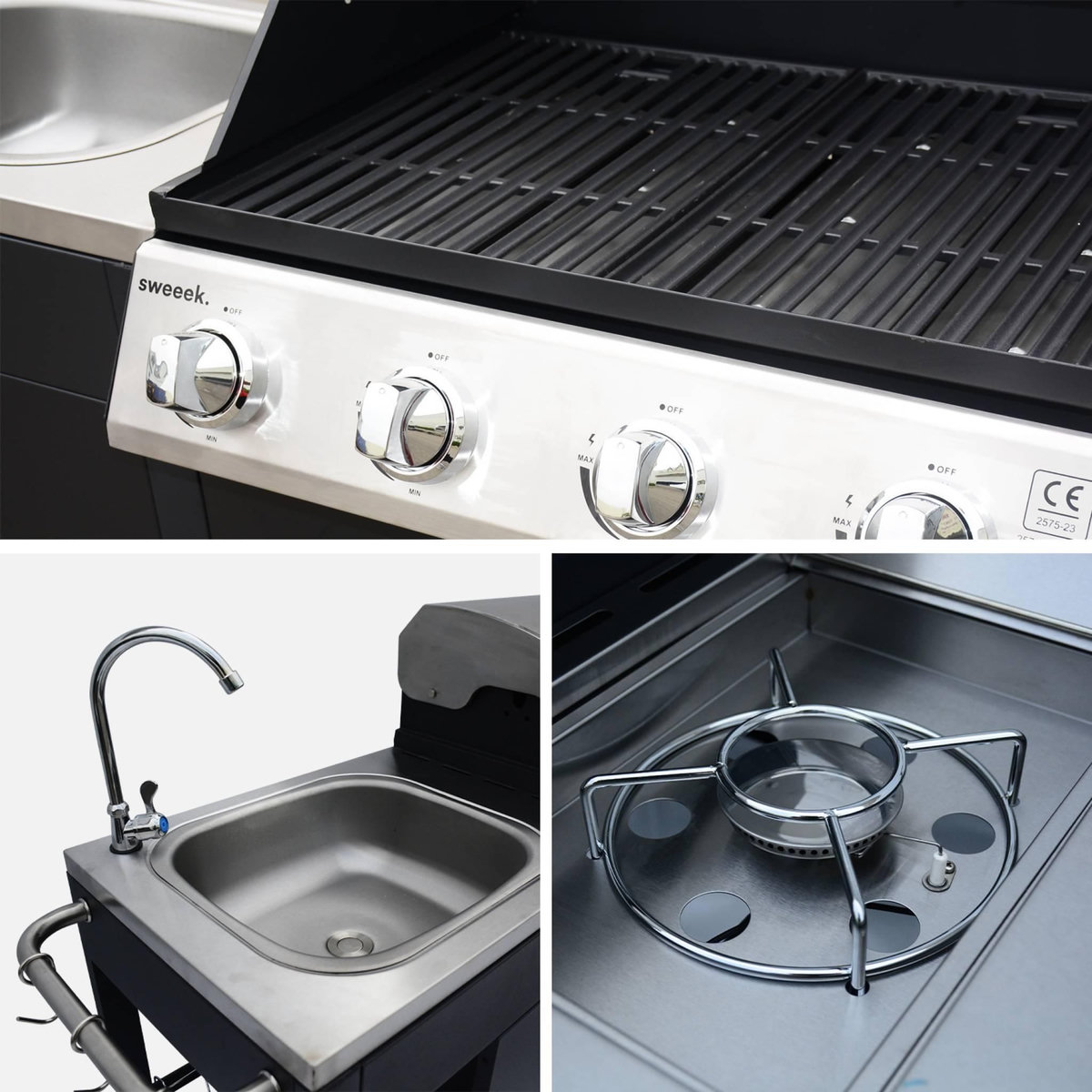 SWEEEK Barbecue au gaz D'Artagnan cuisine extérieure 5 brûleurs évier avec housse