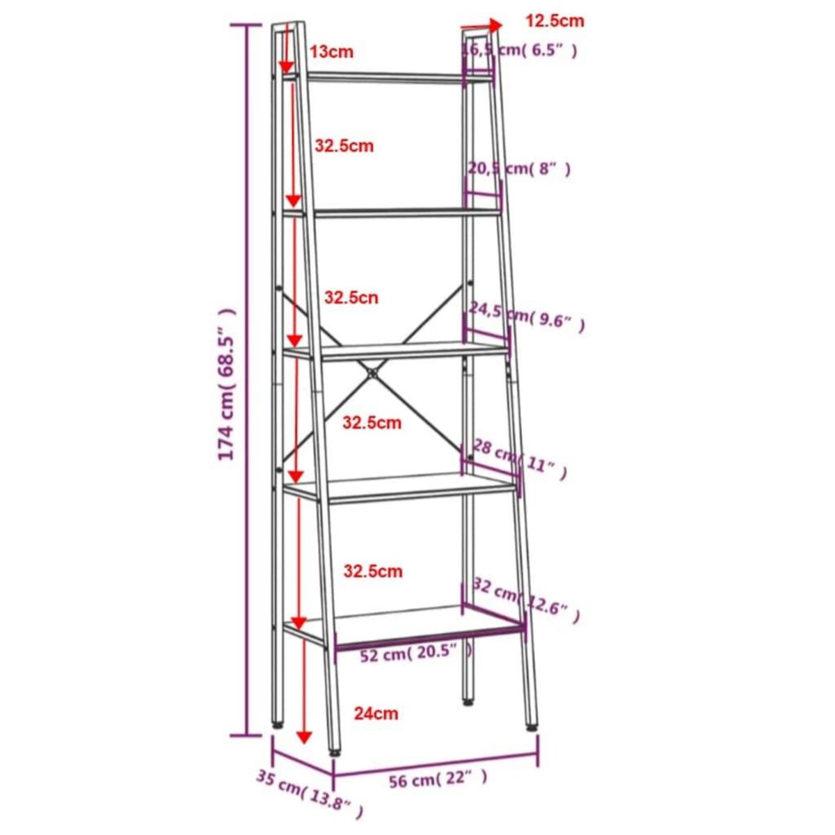 VIDAXL Etagere sur pied 5 niveaux Marron fonce et noir 56x35x174 cm