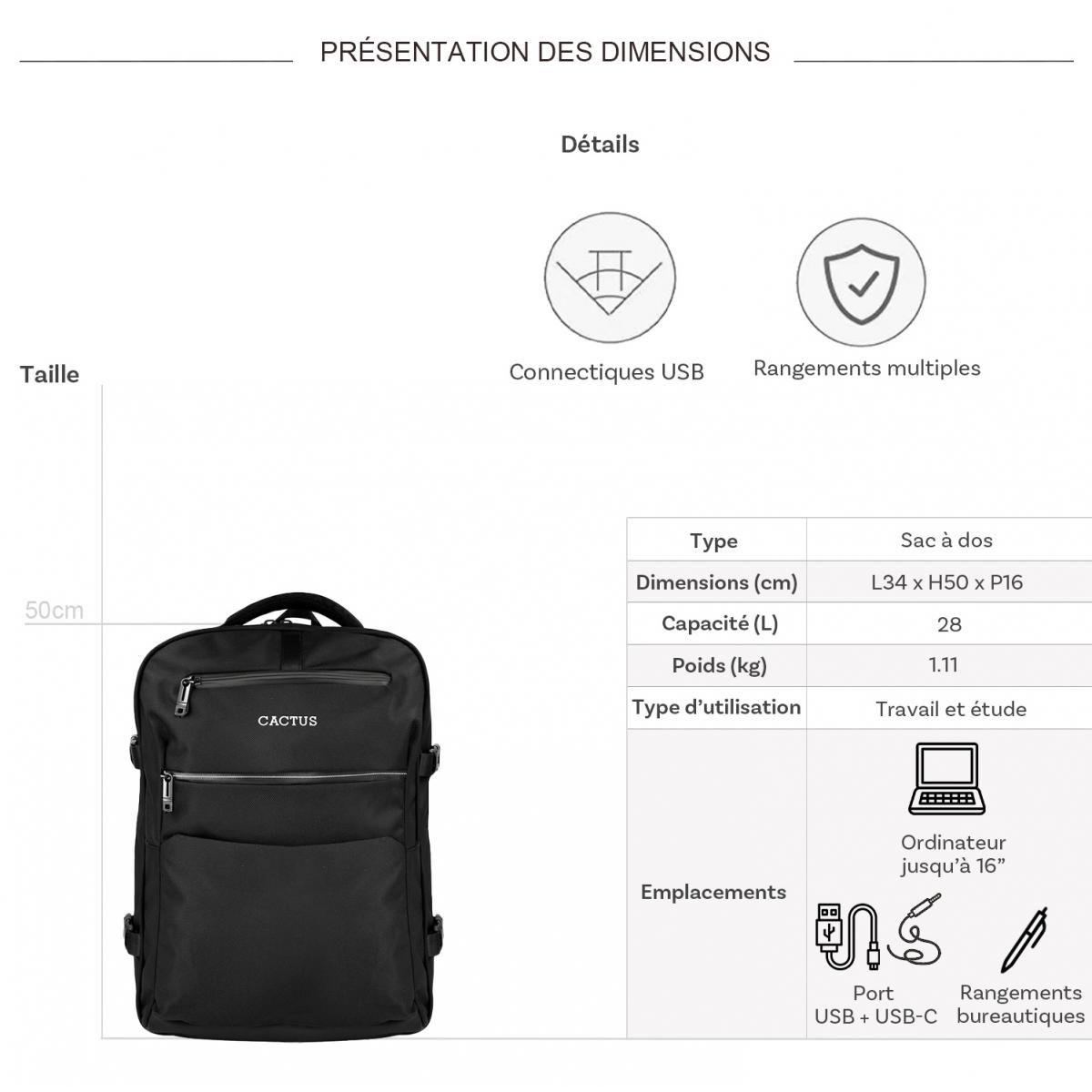 Cactus Sac à dos porte-ordinateur 16