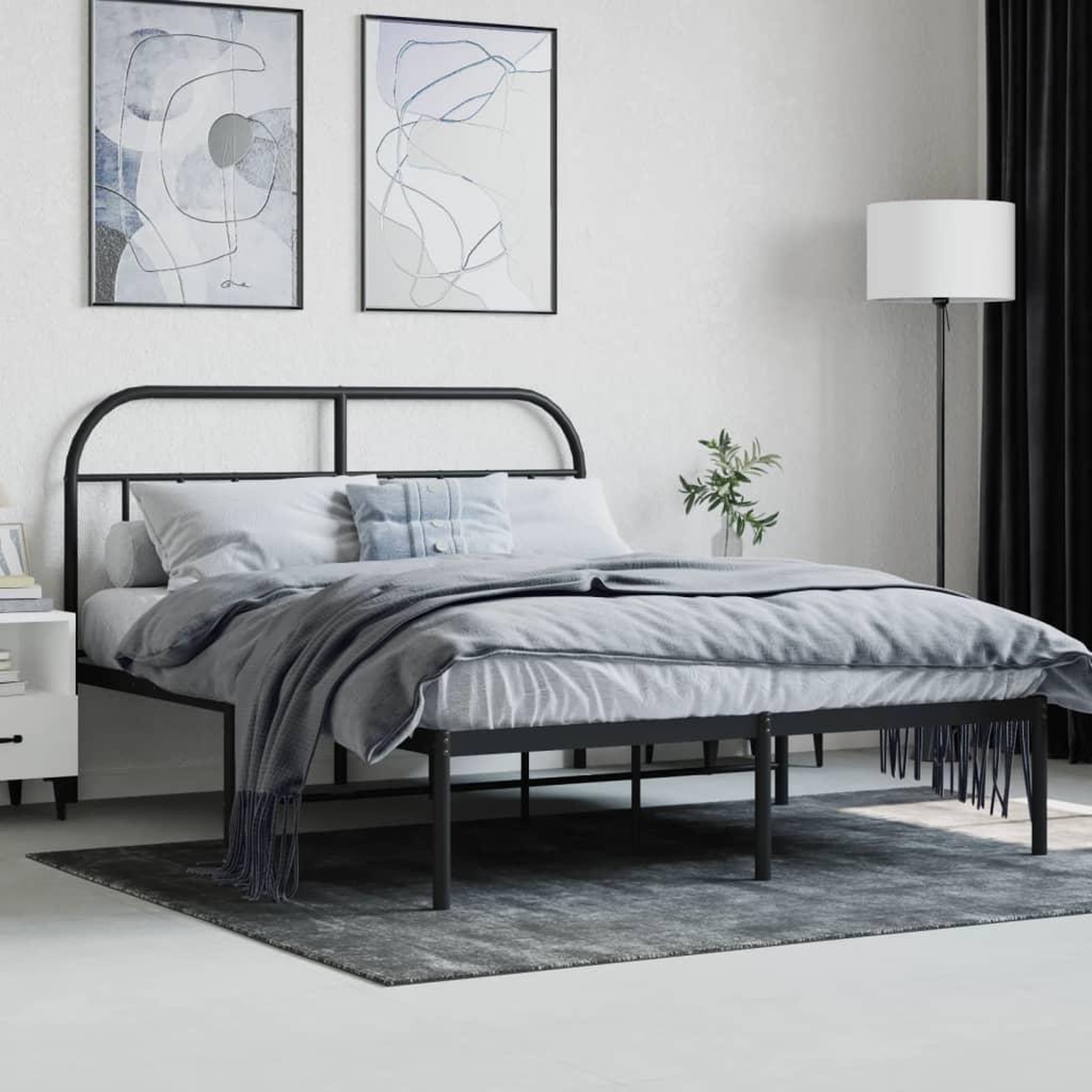 Voir la diapositive 4 : VIDAXL Cadre de lit metal sans matelas avec tete de lit noir 140x200cm