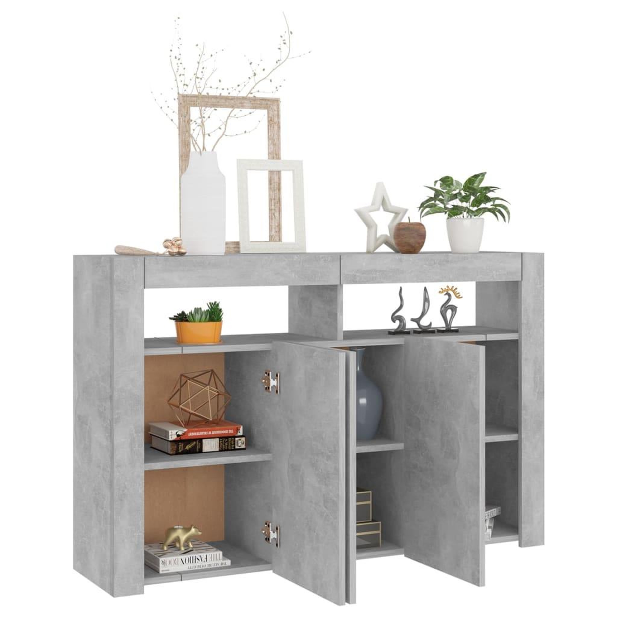 Voir la diapositive 4 : VIDAXL Buffet avec lumieres LED gris beton 115,5x30x75 cm