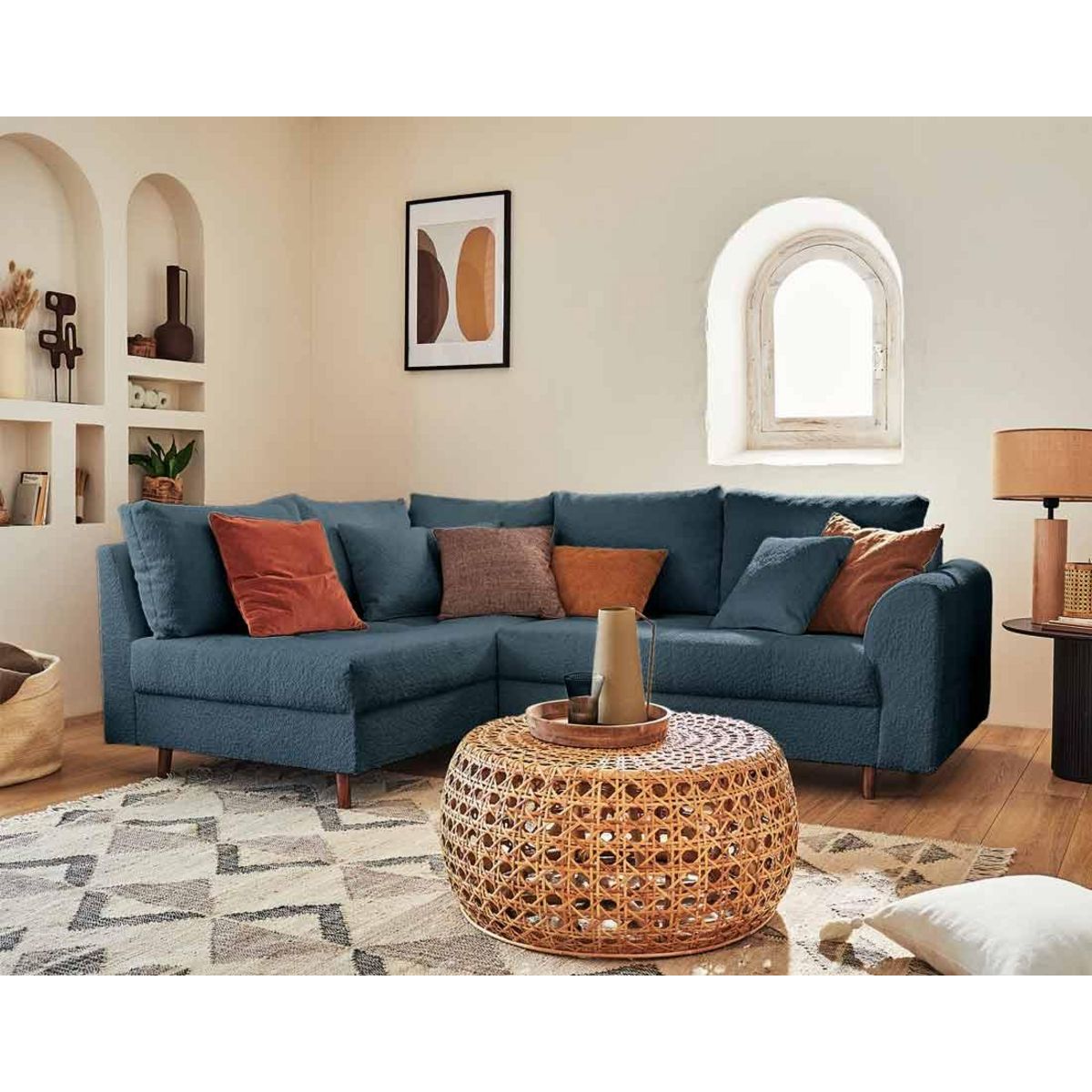 LISA DESIGN Rune - canapé d'angle gauche - 4 places - avec pouf d'appoint - en tissu bouclette