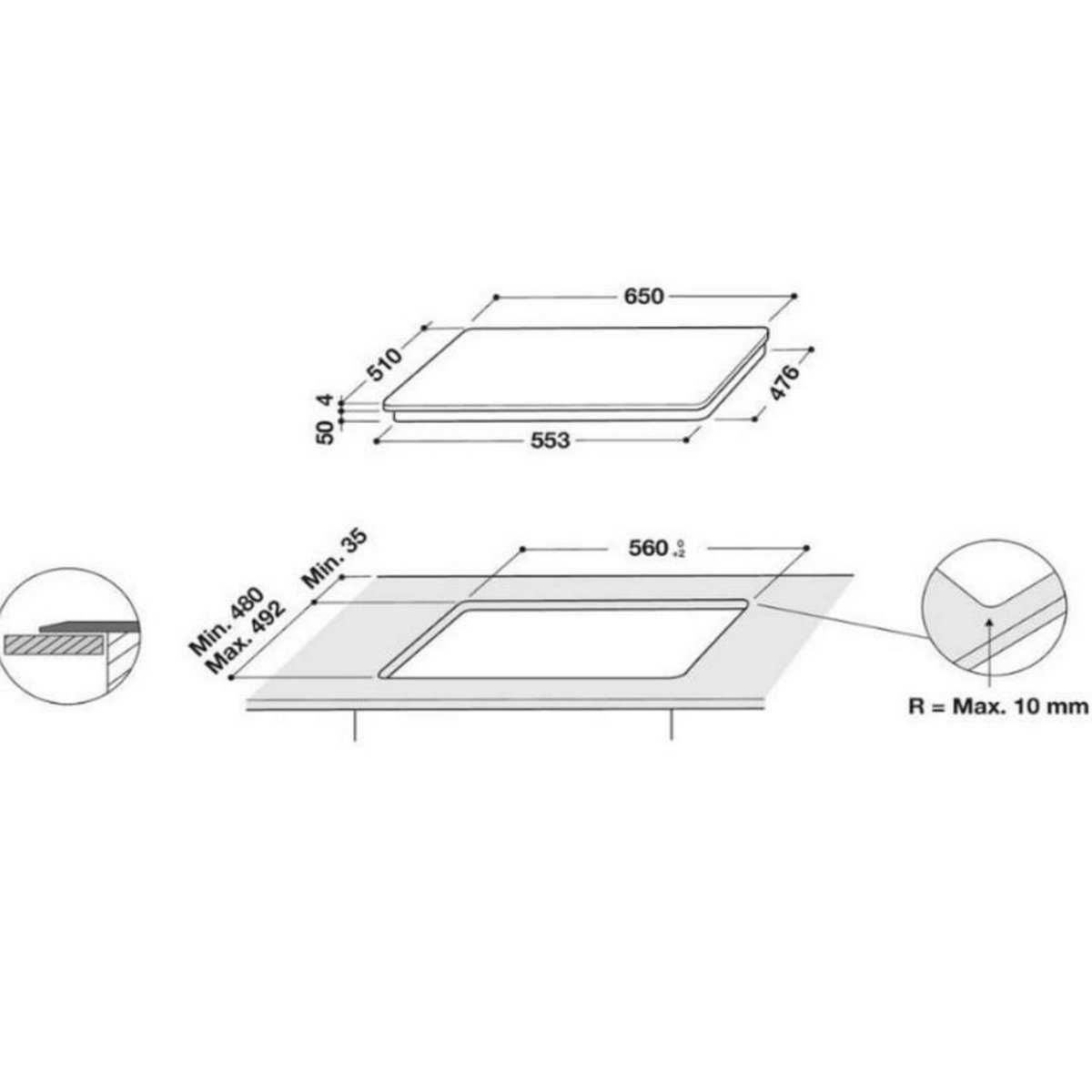 Whirlpool Table de cuisson à induction 65cm 3 feux 7200w noir - wlb3965bfixl