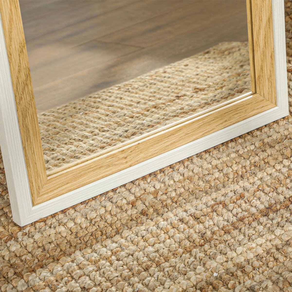 HOMCOM Miroir sur pied et mural design pleine longueur 37 x 157 cm cadre bicolore effet bois clair blanc