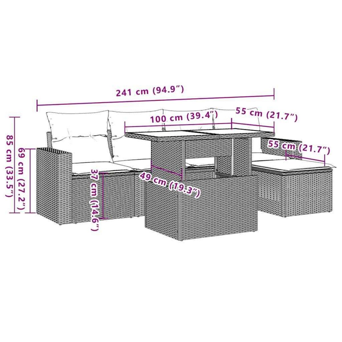 VIDAXL Salon de jardin 6 pcs avec coussins noir resine tressee