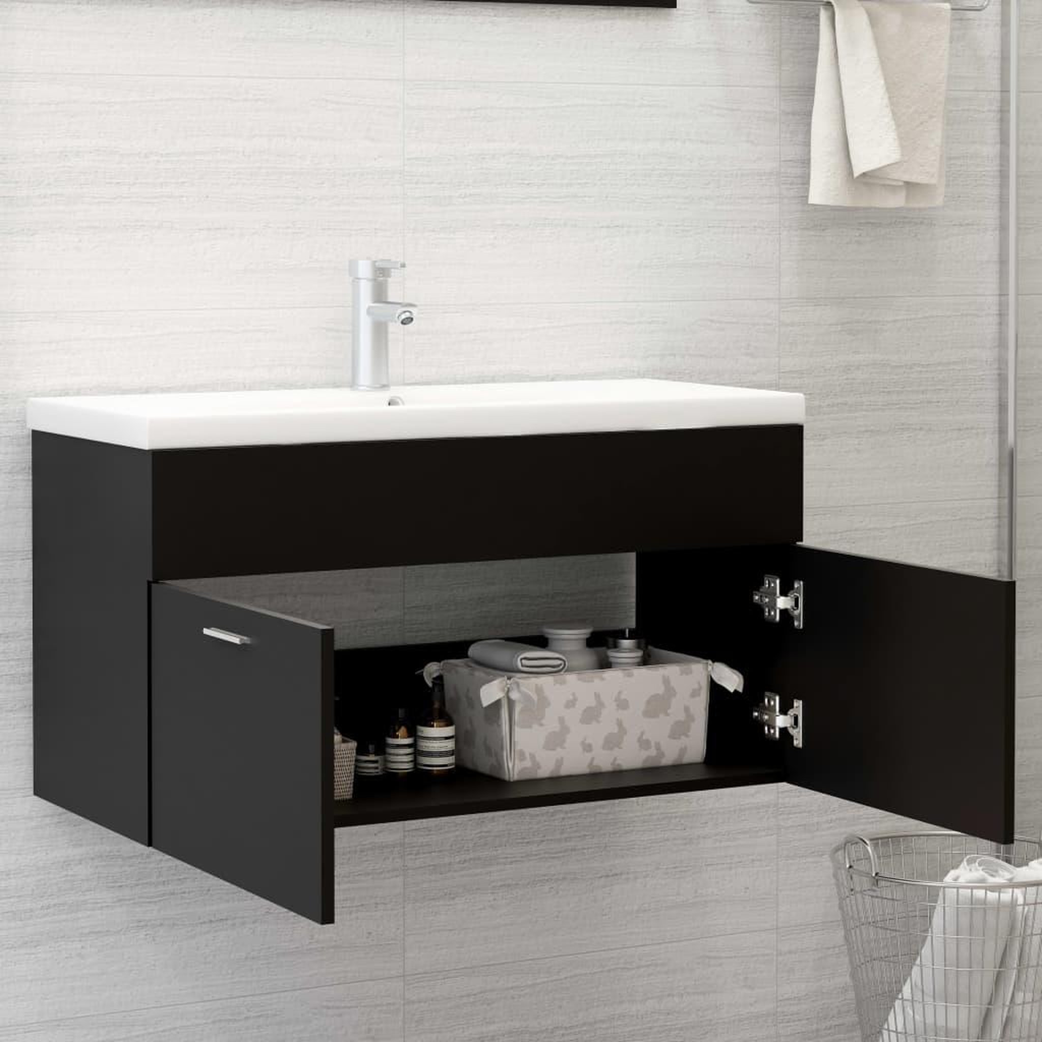 Voir la diapositive 3 : VIDAXL Armoire d'evier avec lavabo integre Noir Bois d'ingenierie