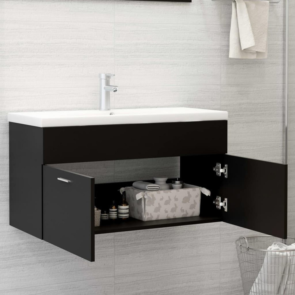 VIDAXL Armoire d'evier avec lavabo integre Noir Bois d'ingenierie