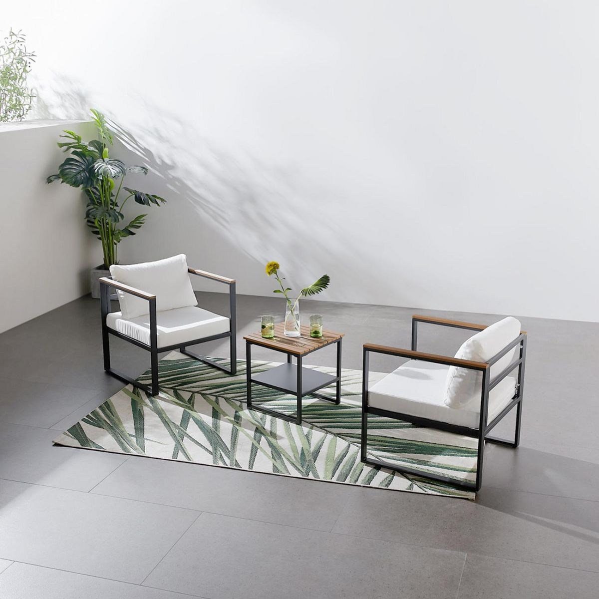 CONCEPT USINE salon de jardin panoramique 8 places en résine tressée noir et blanc VIGO