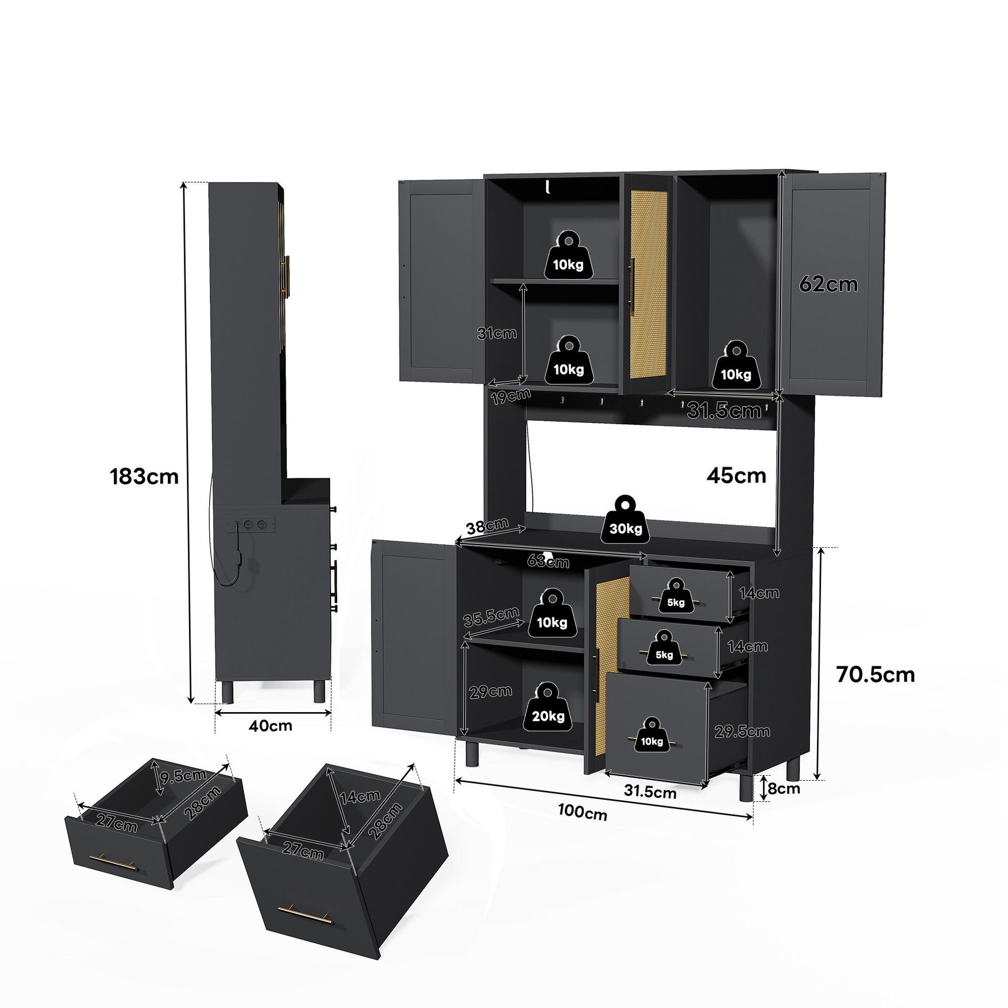 Voir la diapositive 3 : MERAX Buffet de cuisine 5 portes 3 tiroirs