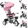 Voir la diapositive 5 : HOMCOM Tricycle enfant évolutif pliable pare-soleil canne télescopique amovible siège réversible rose