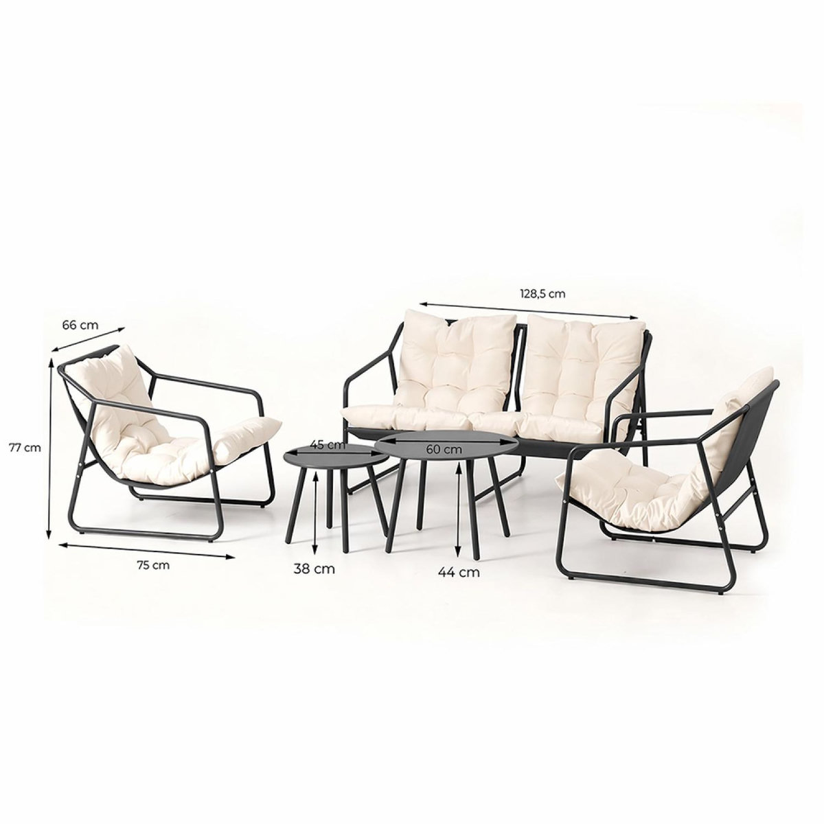 CONCEPT USINE Salon de jardin 4 places gris et beige avec tables basses ATRANI