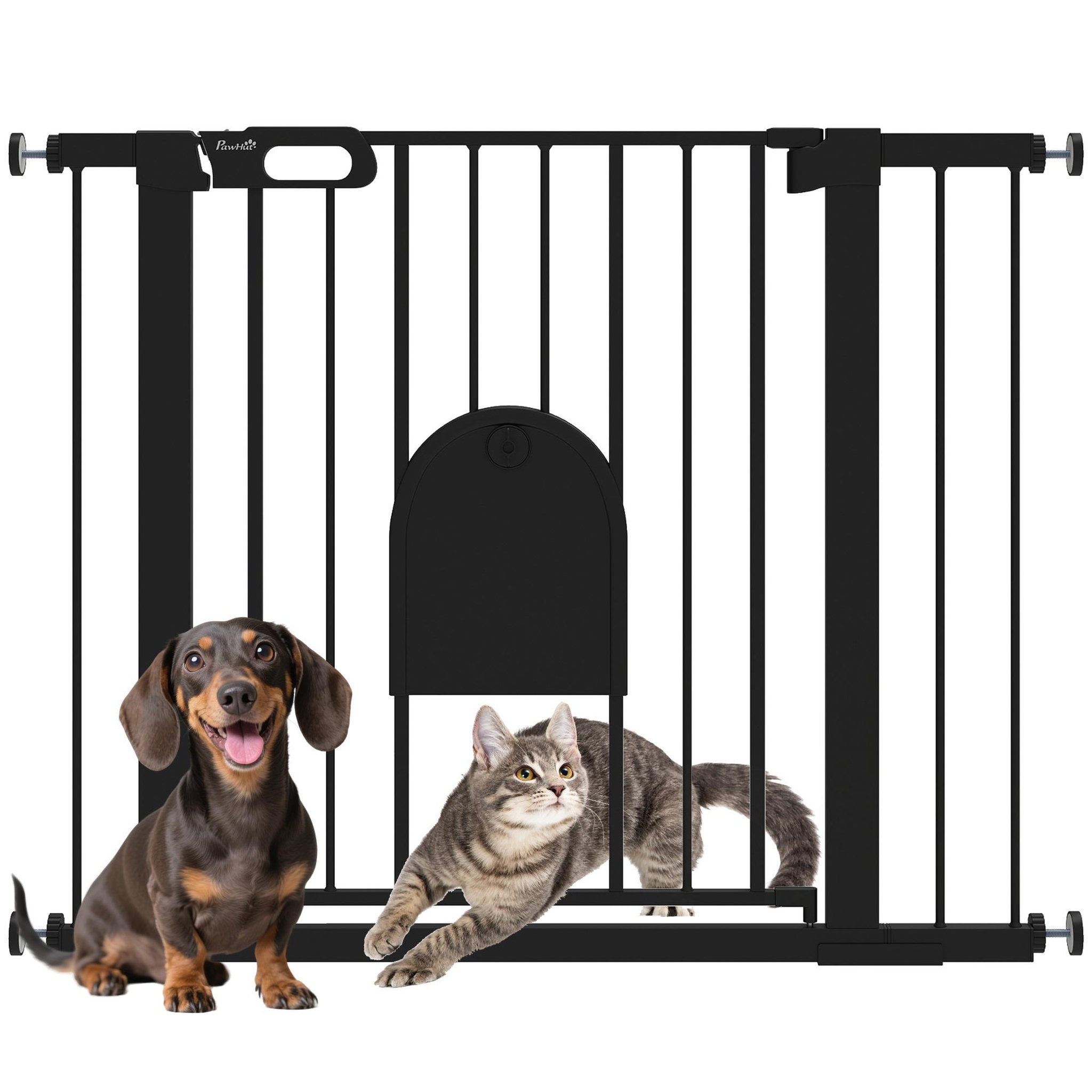 PAWHUT Barrière de sécurité chien h.76 cm - porte verrouillable - fixation par pression 75-103 cm - acier abs noir