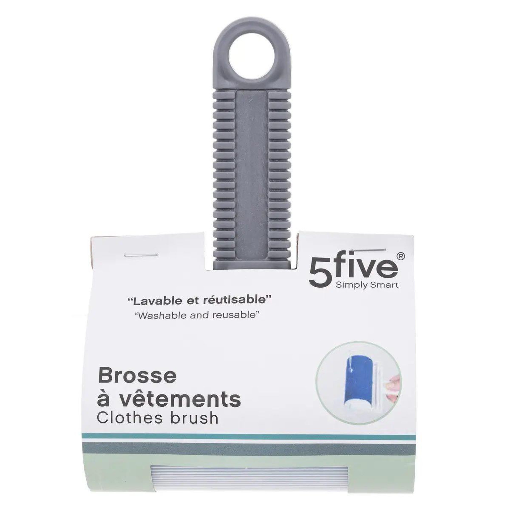 Voir la diapositive 4 : FIVE Brosse à vêtements adhésive  lavable  17cm bleu