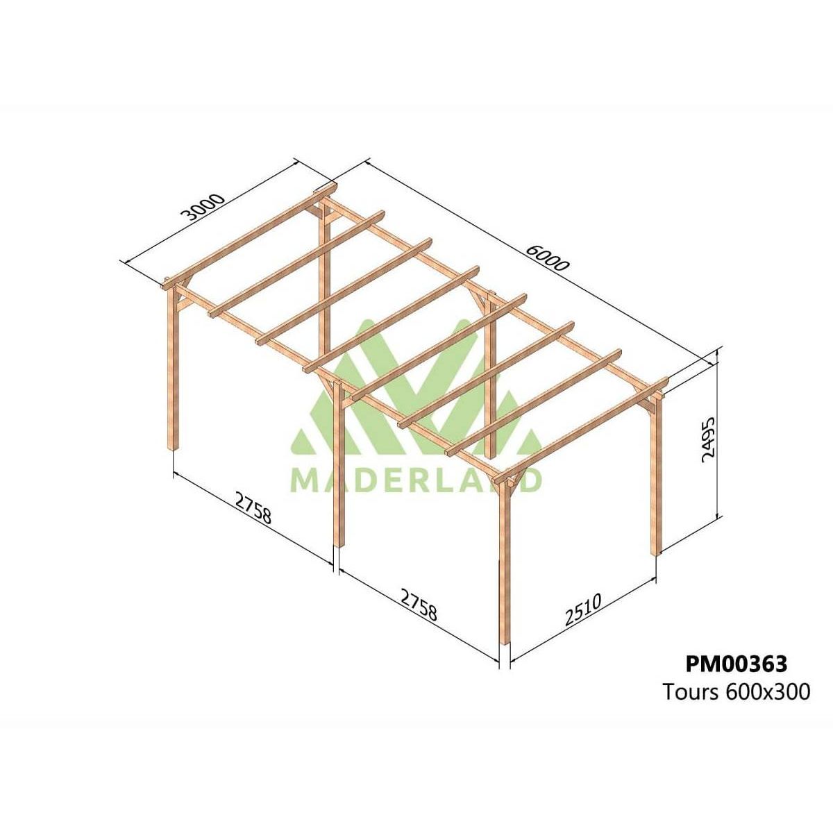 JARDIDECO Pergola massive en bois Tours 600 x 300 cm - Maderland