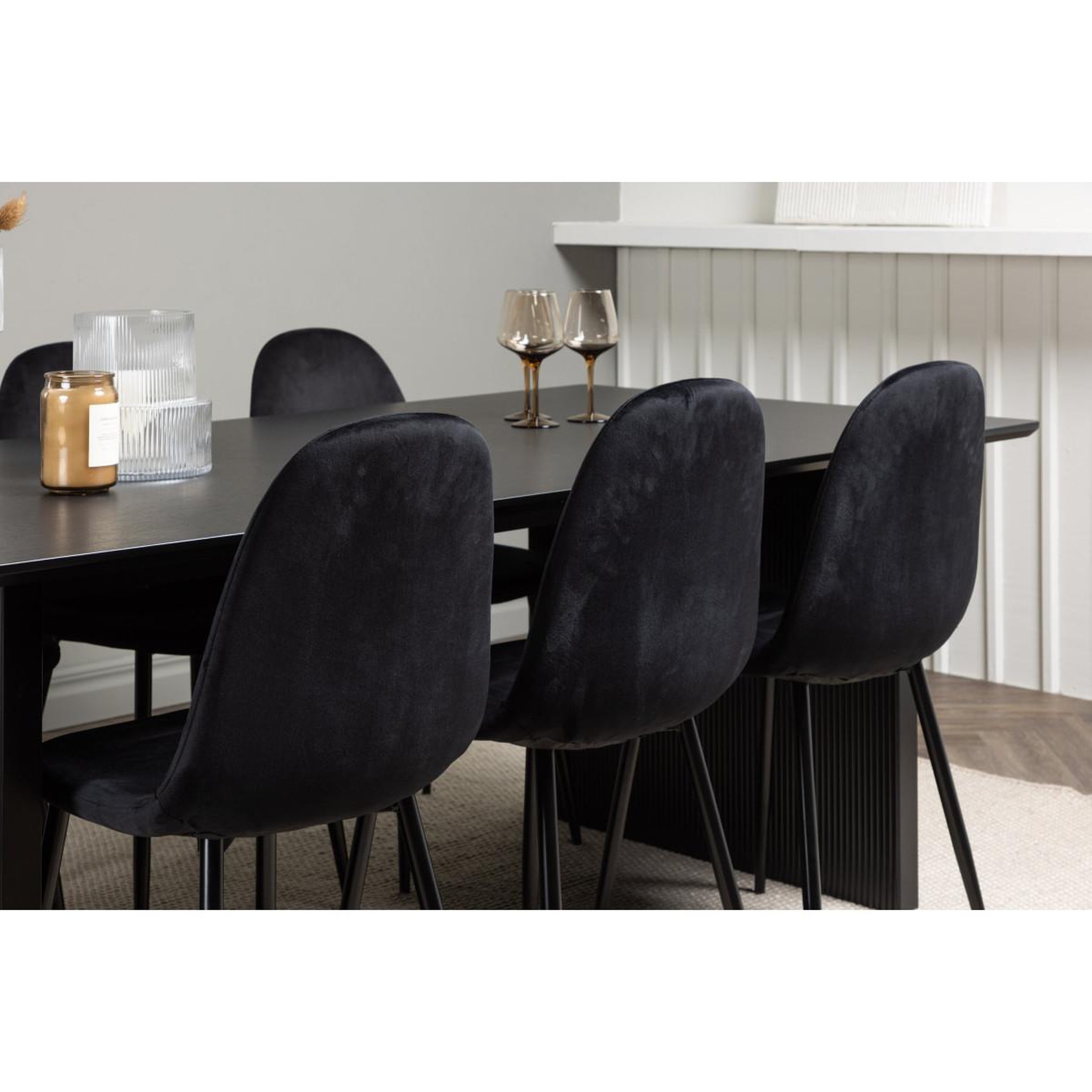 Voir la diapositive 5 : Paris Prix Ensemble table à manger & 6 chaises velours  vail & polar  200cm noir