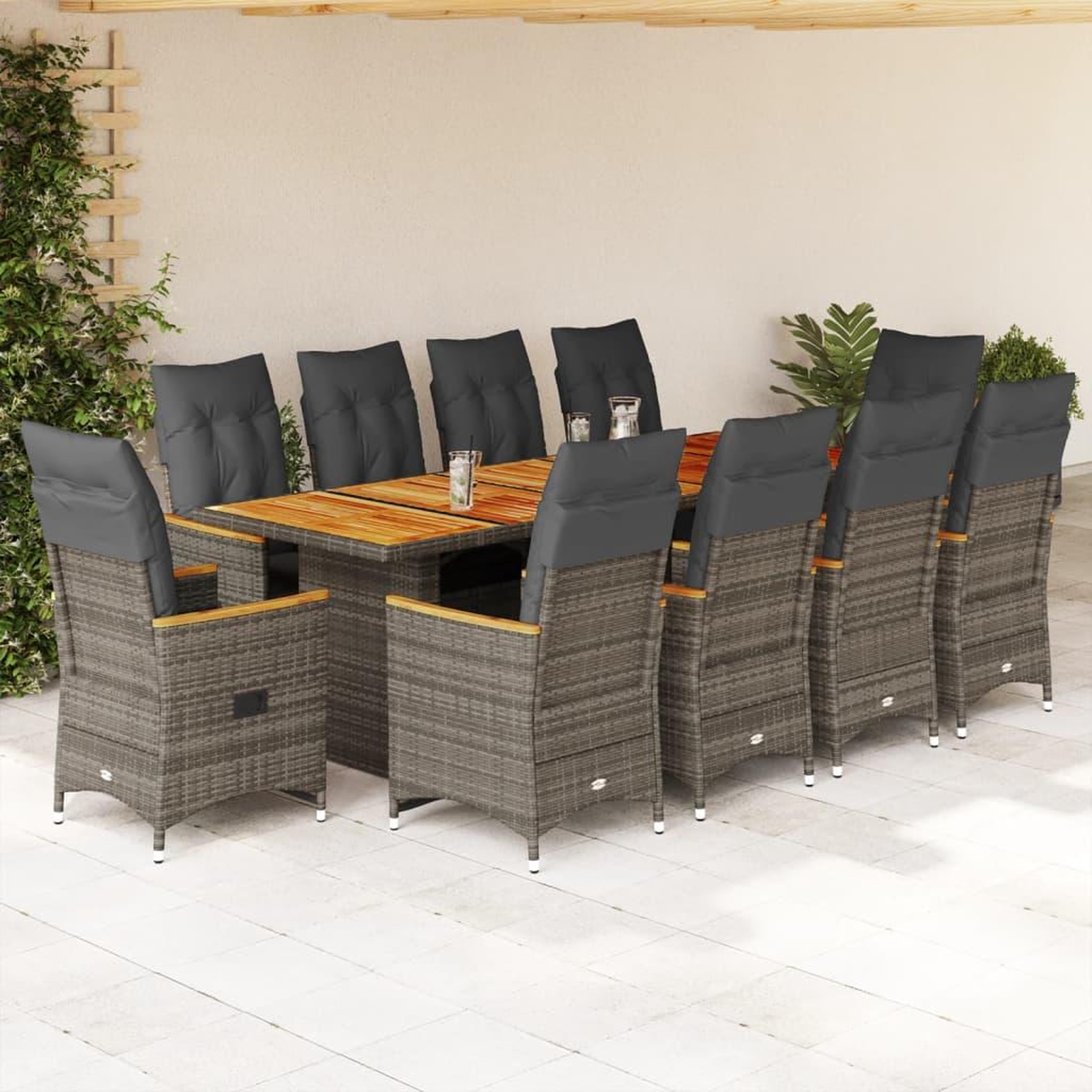 Voir la diapositive 1 : VIDAXL Ensemble de bistro de jardin 11 pcs coussins gris poly rotin
