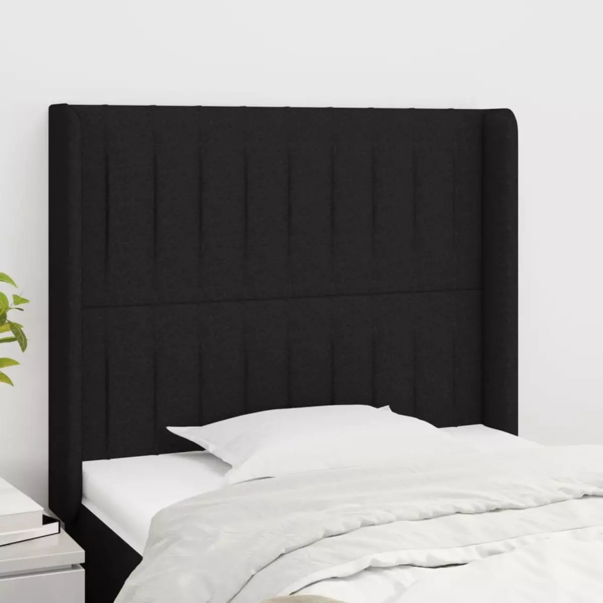 VIDAXL Tete de lit avec oreilles Noir 103x16x118/128 cm Tissu