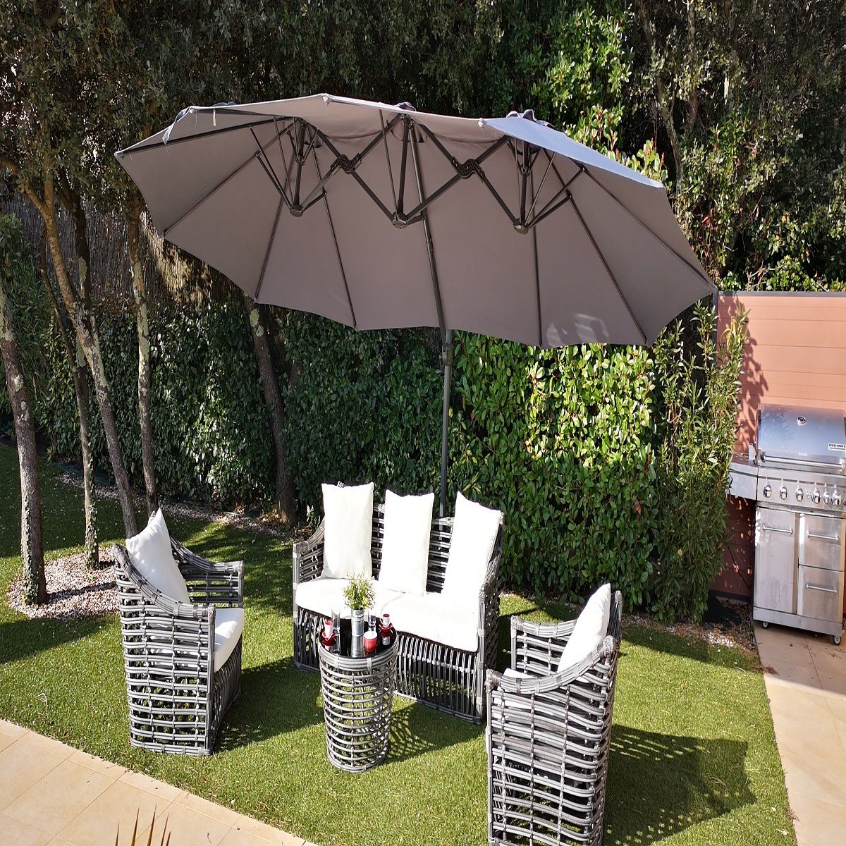 Parasol ovale 3 têtes 2,70x4,6m gris DEPORWIDE