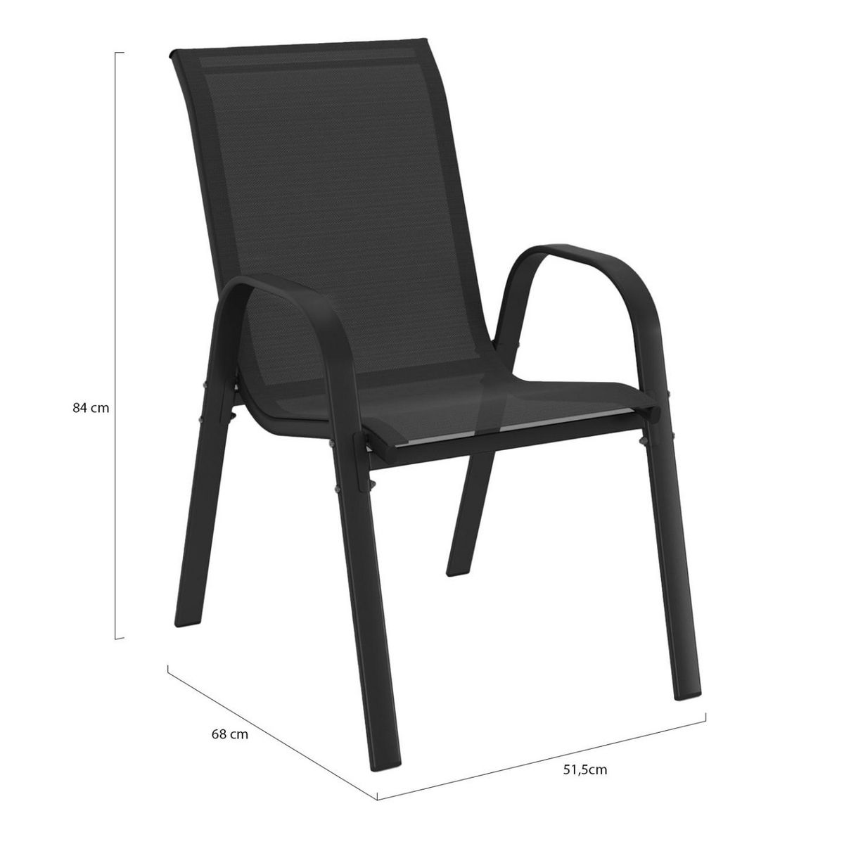 ID MARKET Lot de 4 chaises de jardin LYMA métal et textilène empilables noires