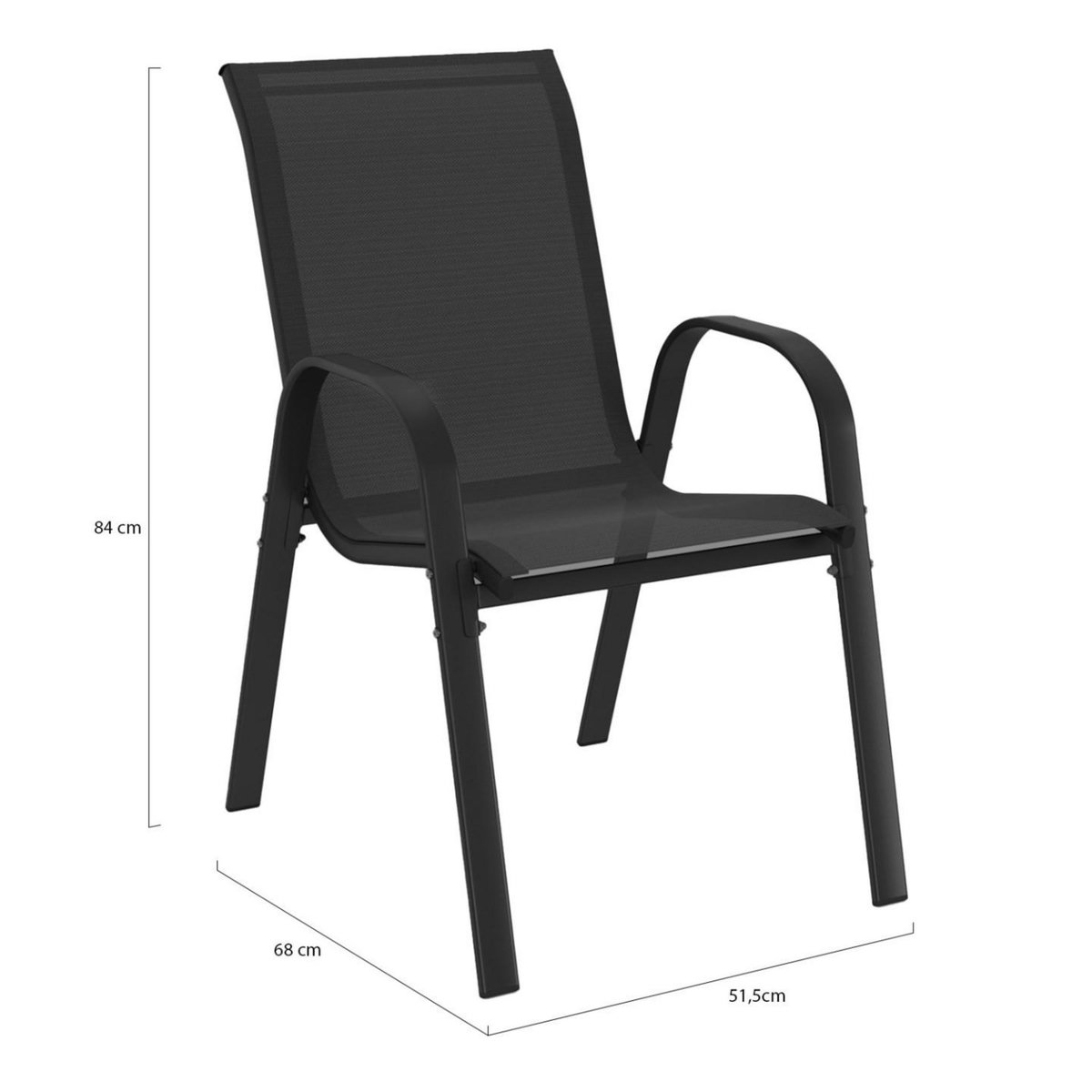 ID MARKET Lot de 4 chaises de jardin LYMA métal et textilène empilables noires