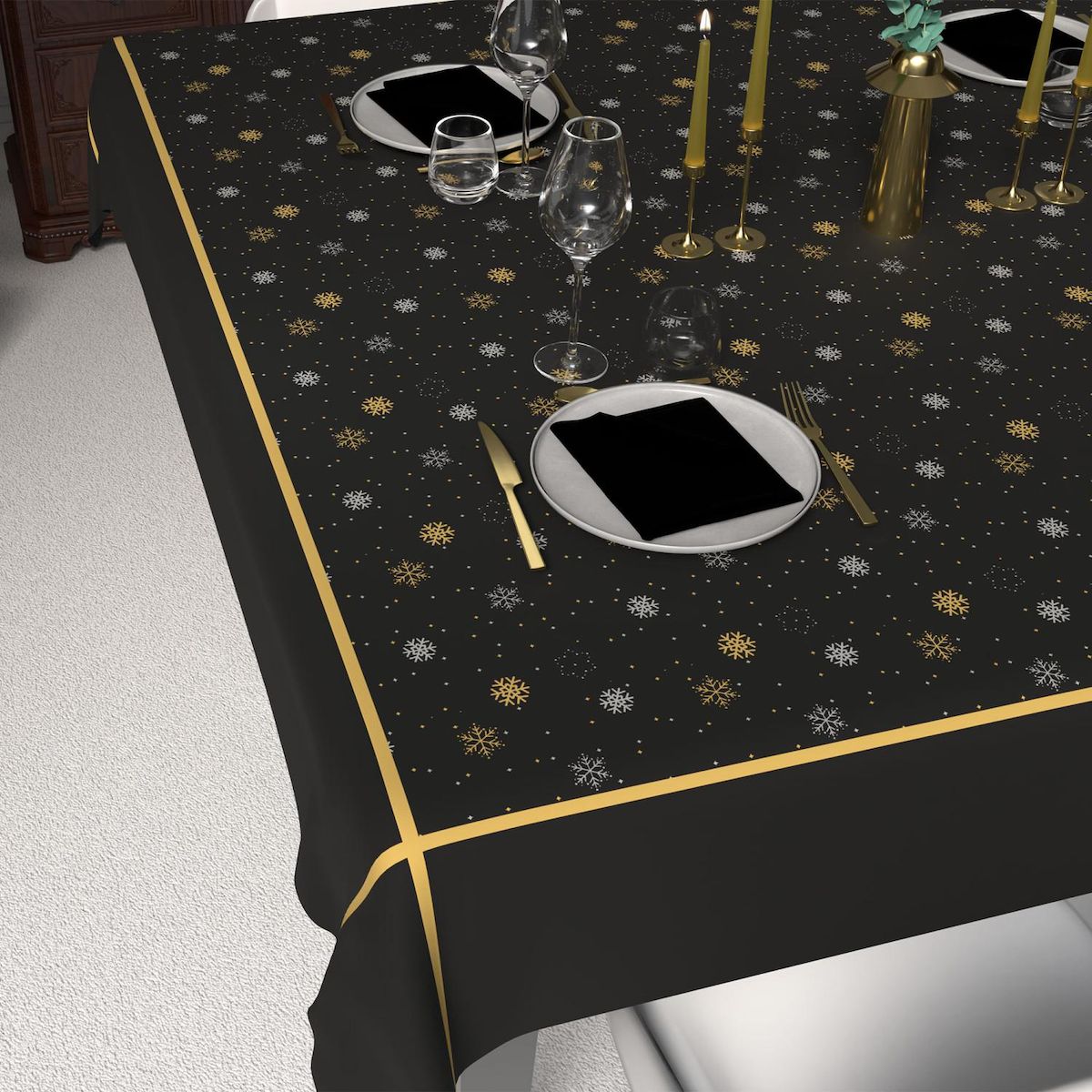 SOLEIL D'OCRE Nappe festive imprimée anti-tâches FLOCONS, par Soleil d'Ocre