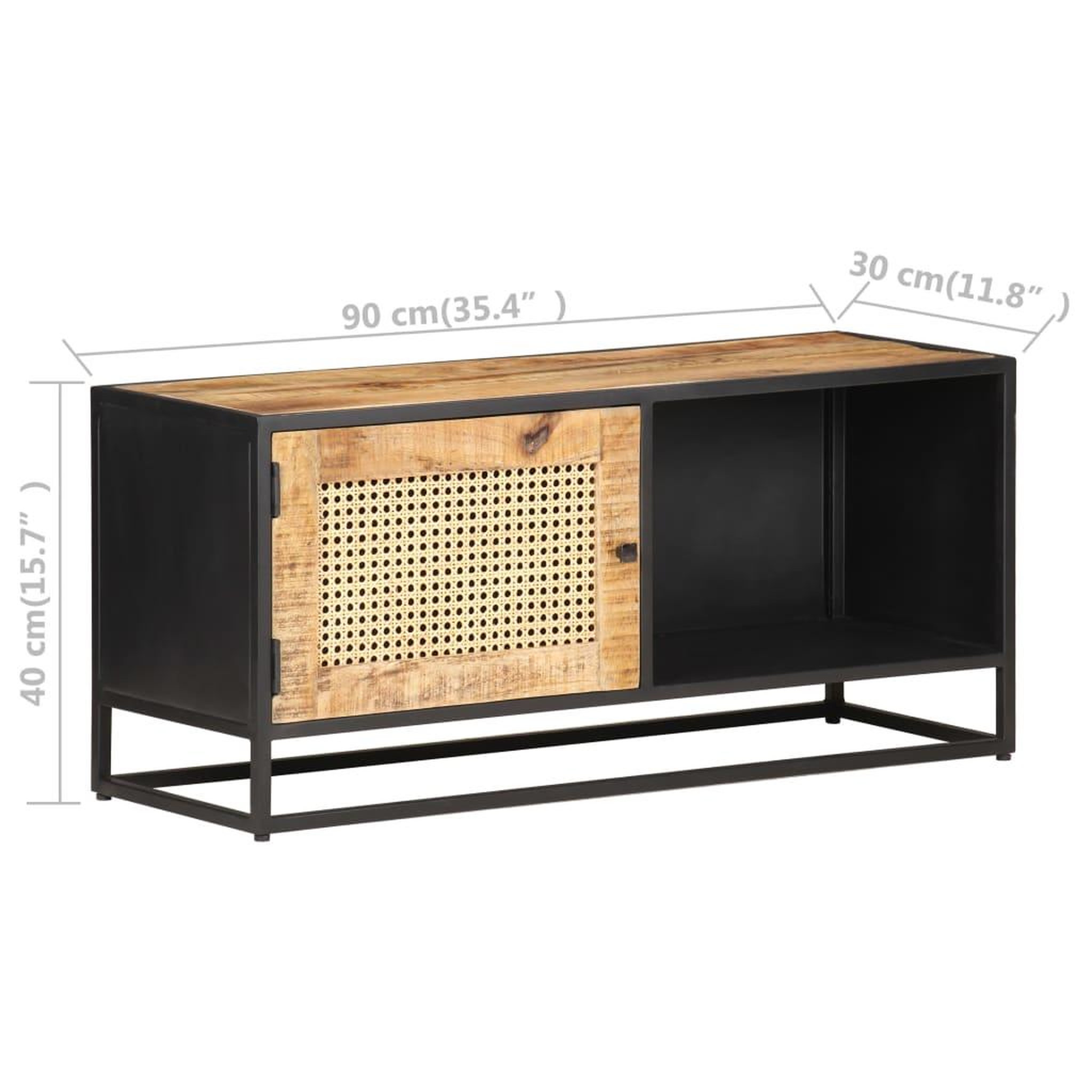 Voir la diapositive 6 : VIDAXL Meuble tv 90x30x40 cm bois de manguier brut et canne naturelle