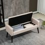 Voir la diapositive 5 : HOMCOM Banquette coffre de rangement 2 en 1 style contemporain pieds effilés bois d'hévéa noir aspect lin beige