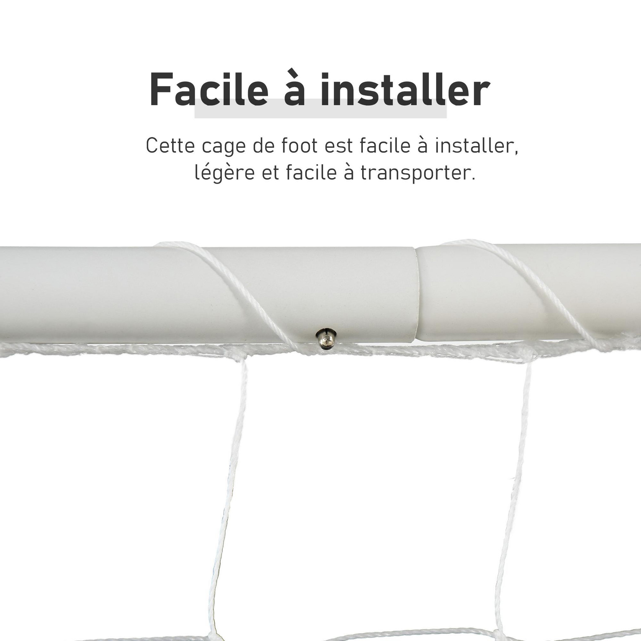 Voir la diapositive 4 : HOMCOM But de football - cage de foot - but futsal dim. 301l x 126l x 200h cm - châssis métal époxy filet pe - piquets inclus - blanc
