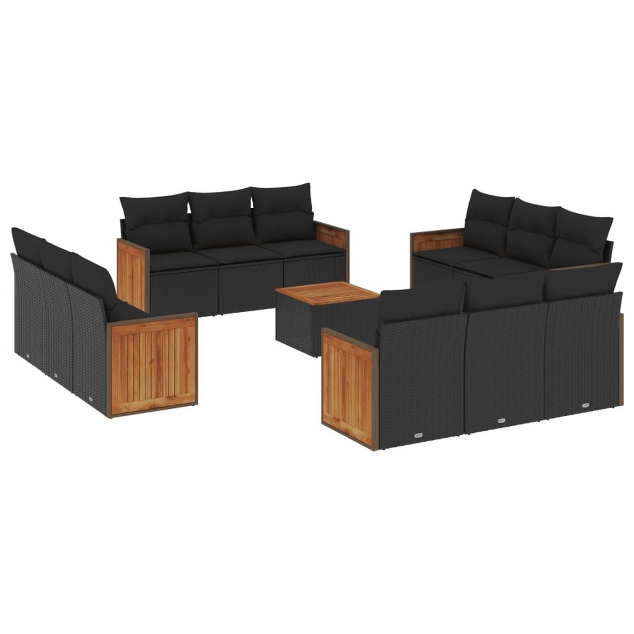 Voir la diapositive 2 : VIDAXL Salon de jardin avec coussins 13 pcs noir resine tressee