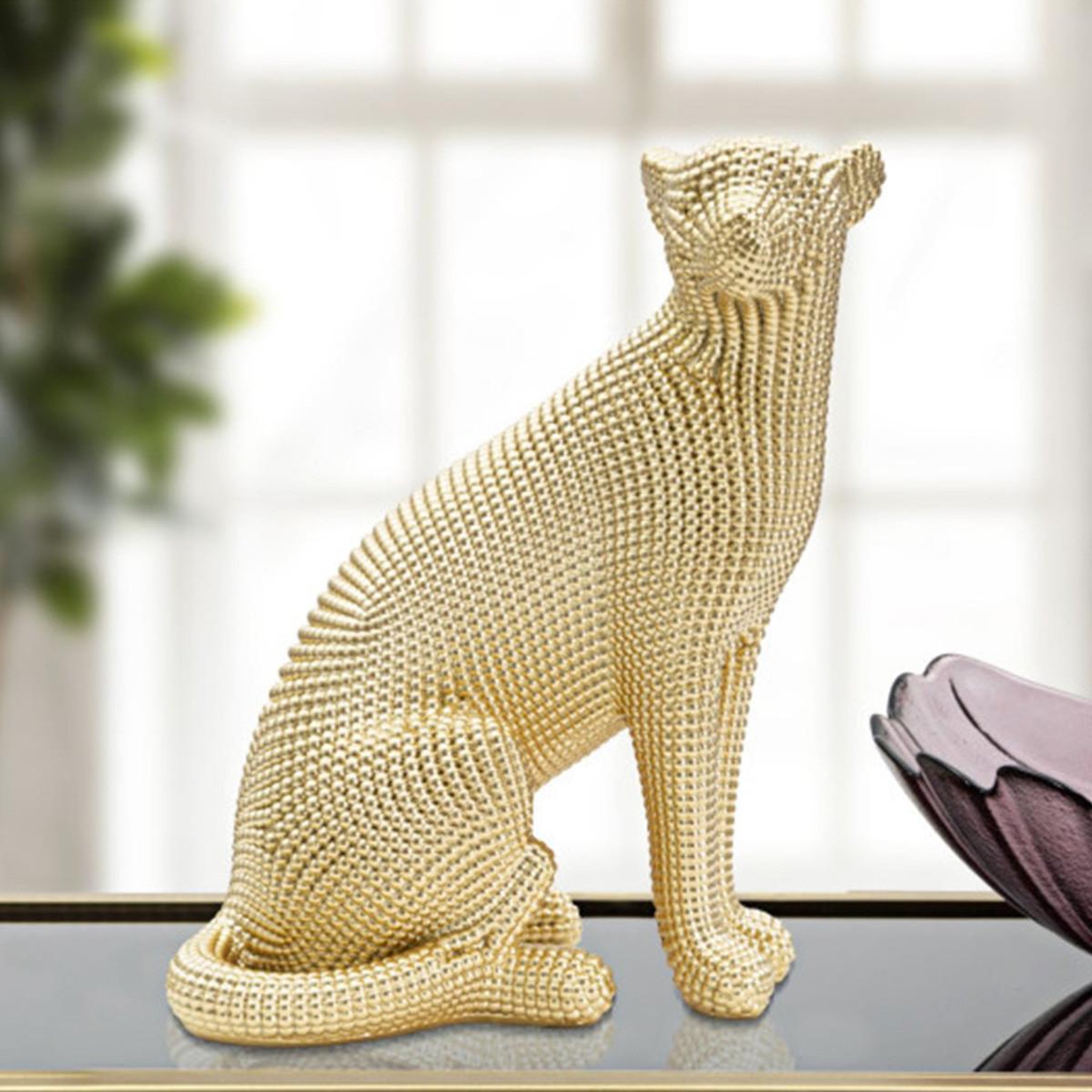 Voir la diapositive 6 : Paris Prix Statuette déco en résine  léopard  29cm or