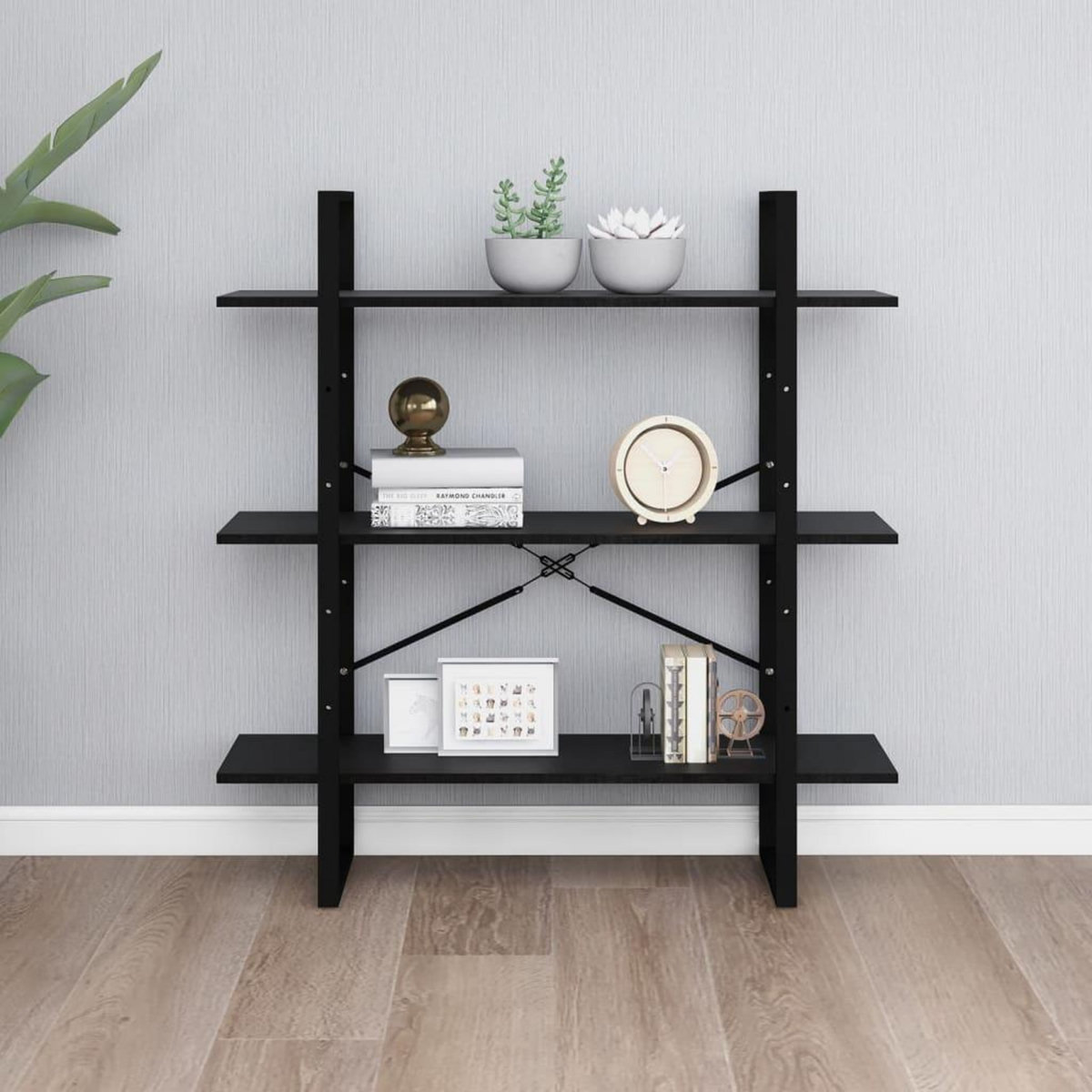 VIDAXL Bibliotheque a 3 niveaux Noir 100x30x105 cm Bois de pin massif