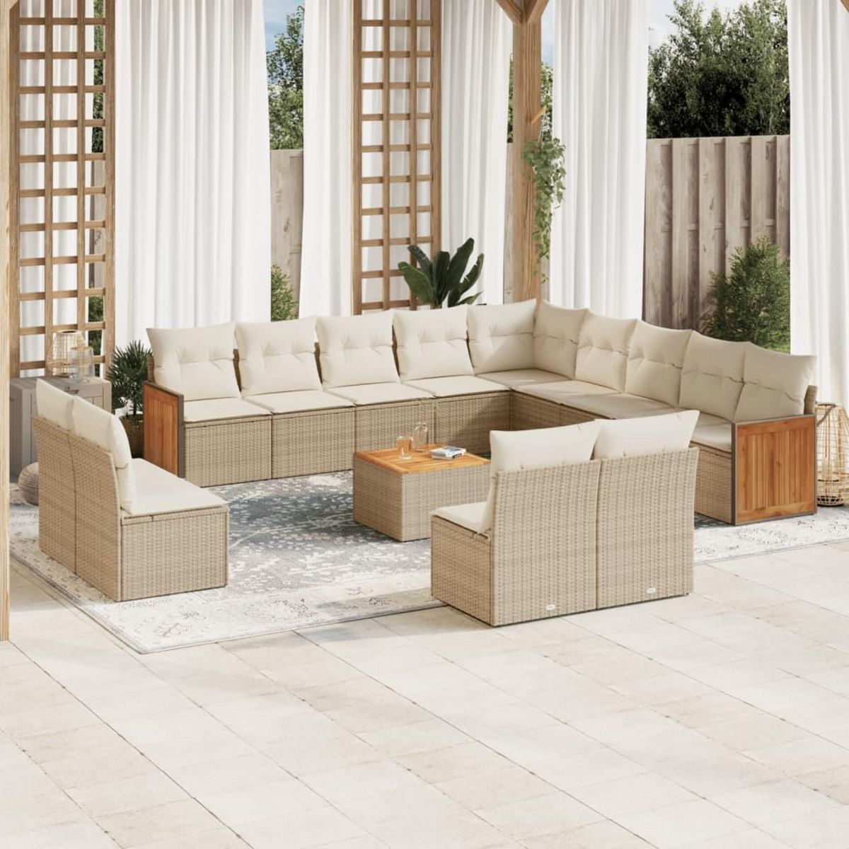 VIDAXL Salon de jardin avec coussins 14 pcs beige resine tressee