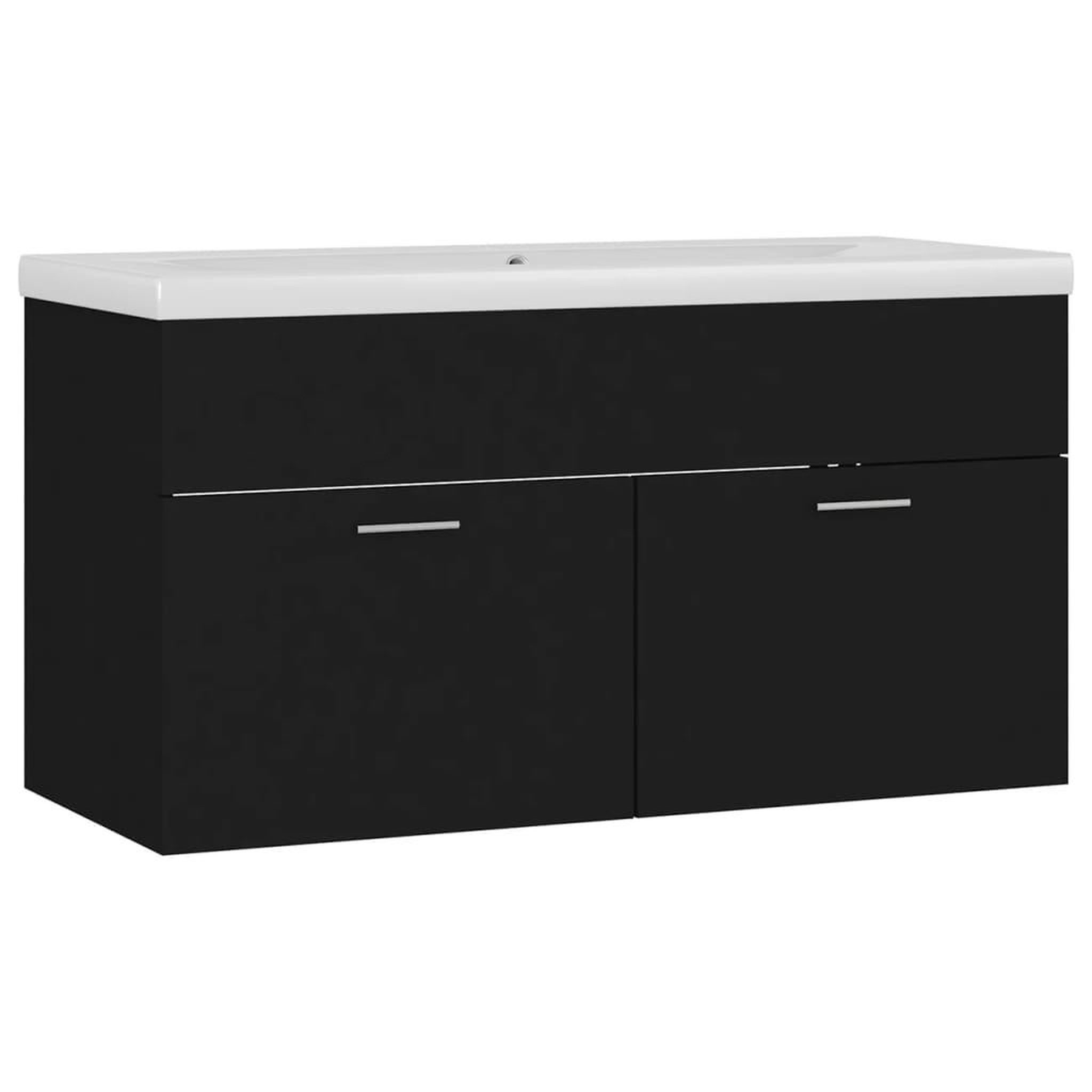 Voir la diapositive 2 : VIDAXL Armoire d'evier avec lavabo integre Noir Bois d'ingenierie