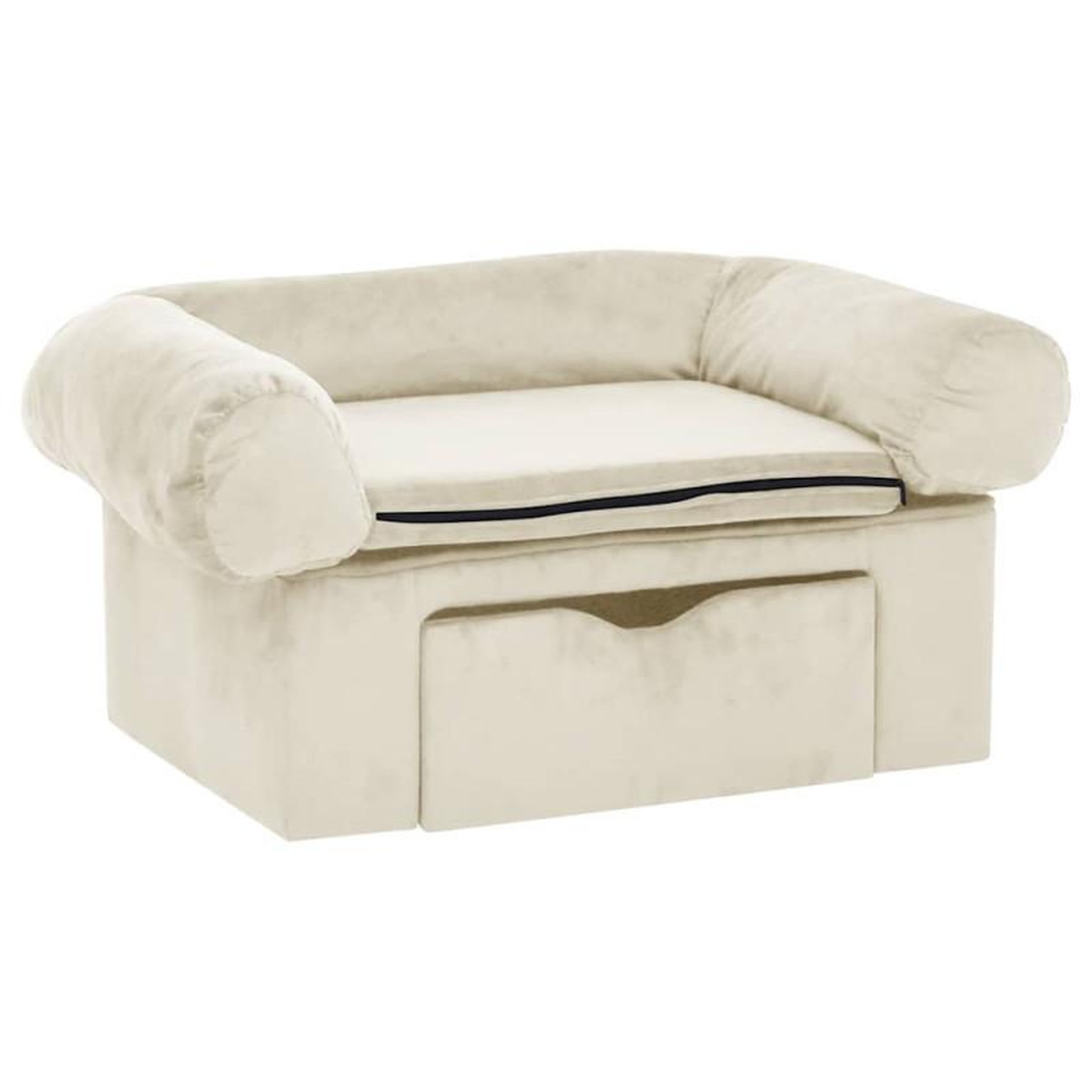 Voir la diapositive 2 : VIDAXL Canapé pour chien avec tiroir Crème 75x50x38 cm Peluche