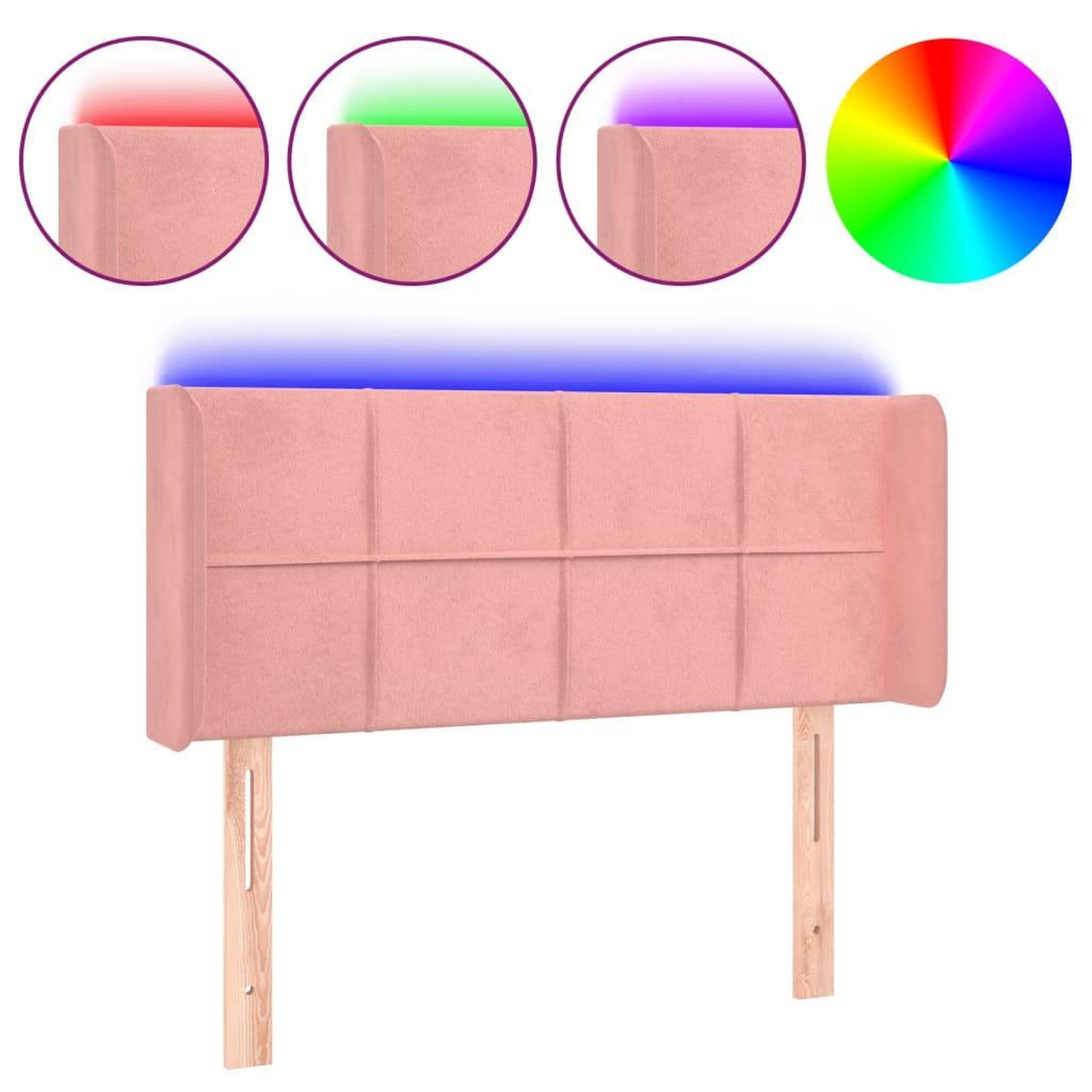 Voir la diapositive 2 : VIDAXL Tete de lit a LED Rose 83x16x78/88 cm Velours