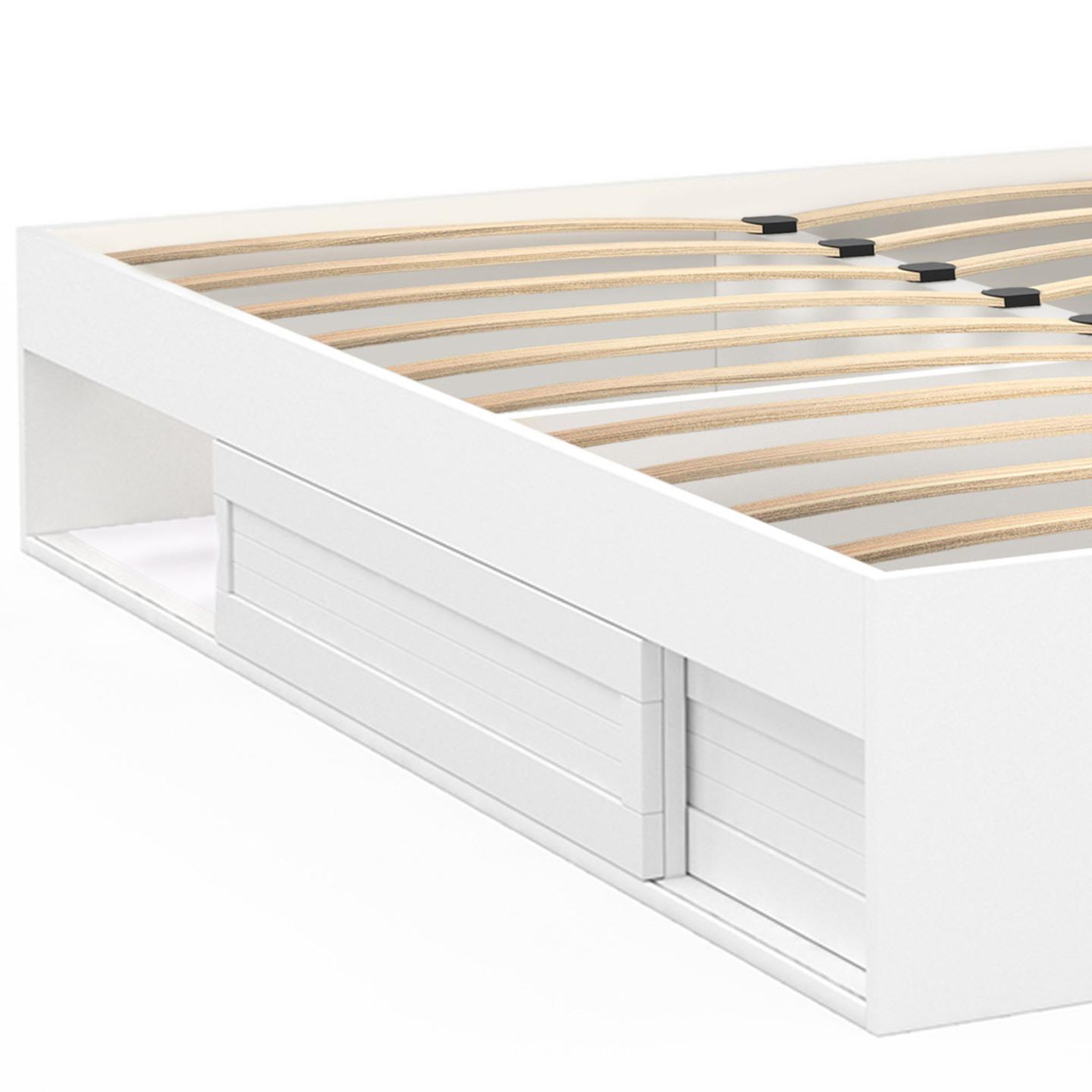 Voir la diapositive 5 : ID MARKET Cadre de lit double salem avec rangements et sommier 160 x 200 cm blanc