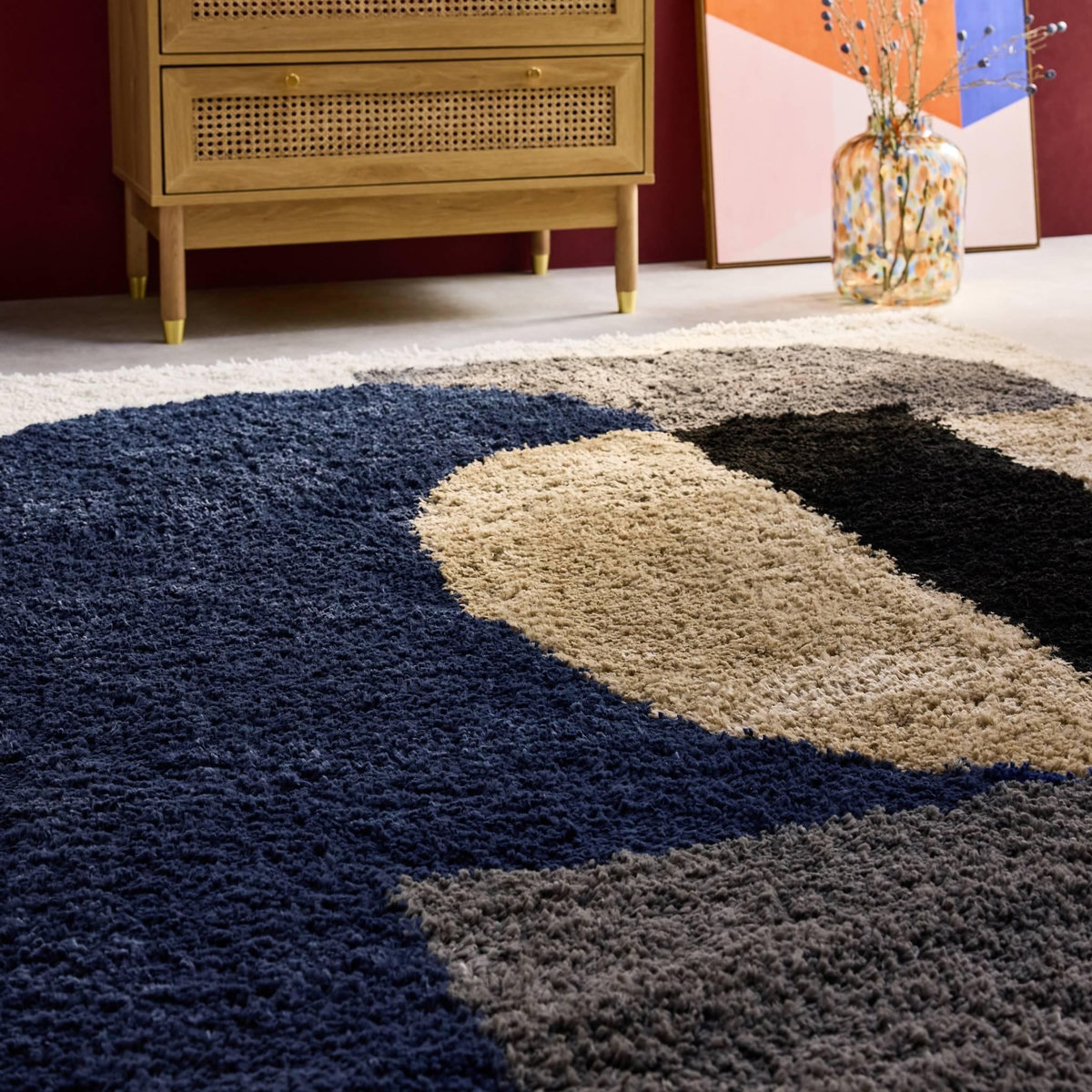 SWEEEK Tapis intérieur shaggy, motifs géométriques, multicolore