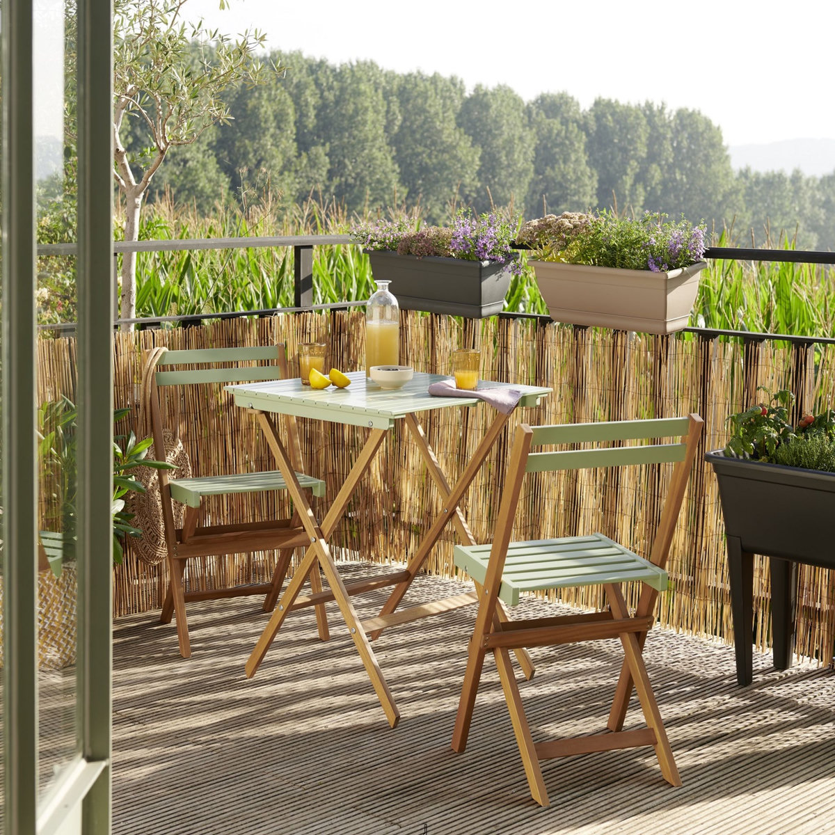 GARDENSTAR Salon de jardin - 2 places - Acacia - Vert d'eau - POBOIS