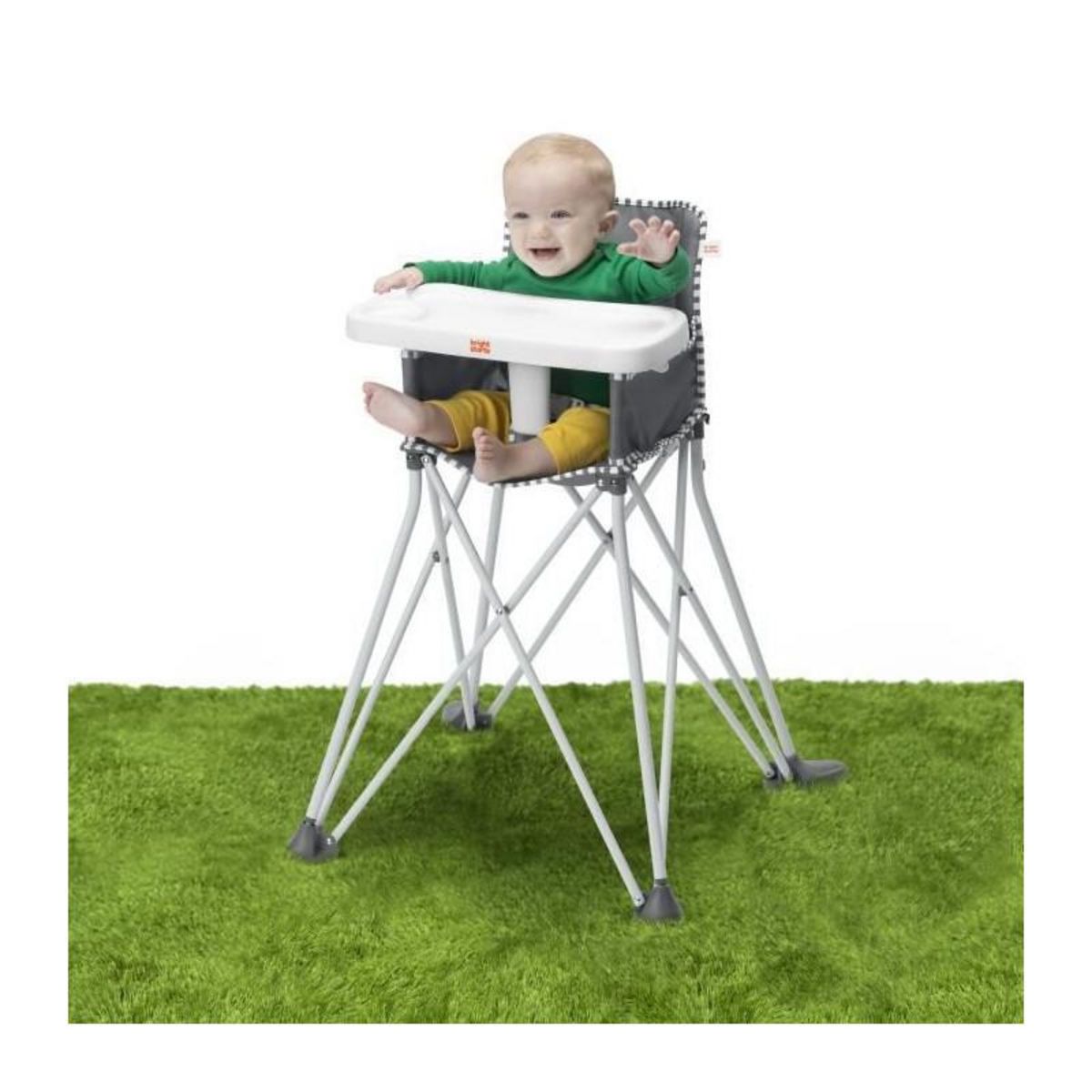 Bright Starts BRIGHT STARTS Chaise haute pliable Pop 'N Dine, avec Sac de transport, Tablette porte-gobelet, Déhoussable et lavable