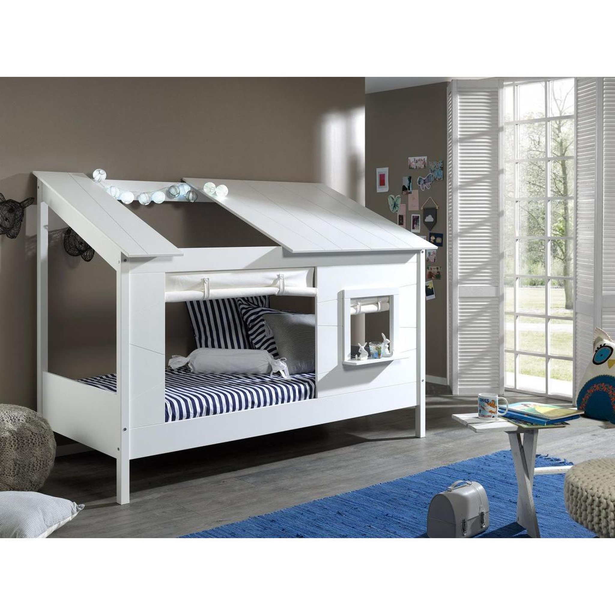 Voir la diapositive 2 : Paris Prix Pack - lit cabane enfant & rideaux  housebed ii  90x200cm blanc