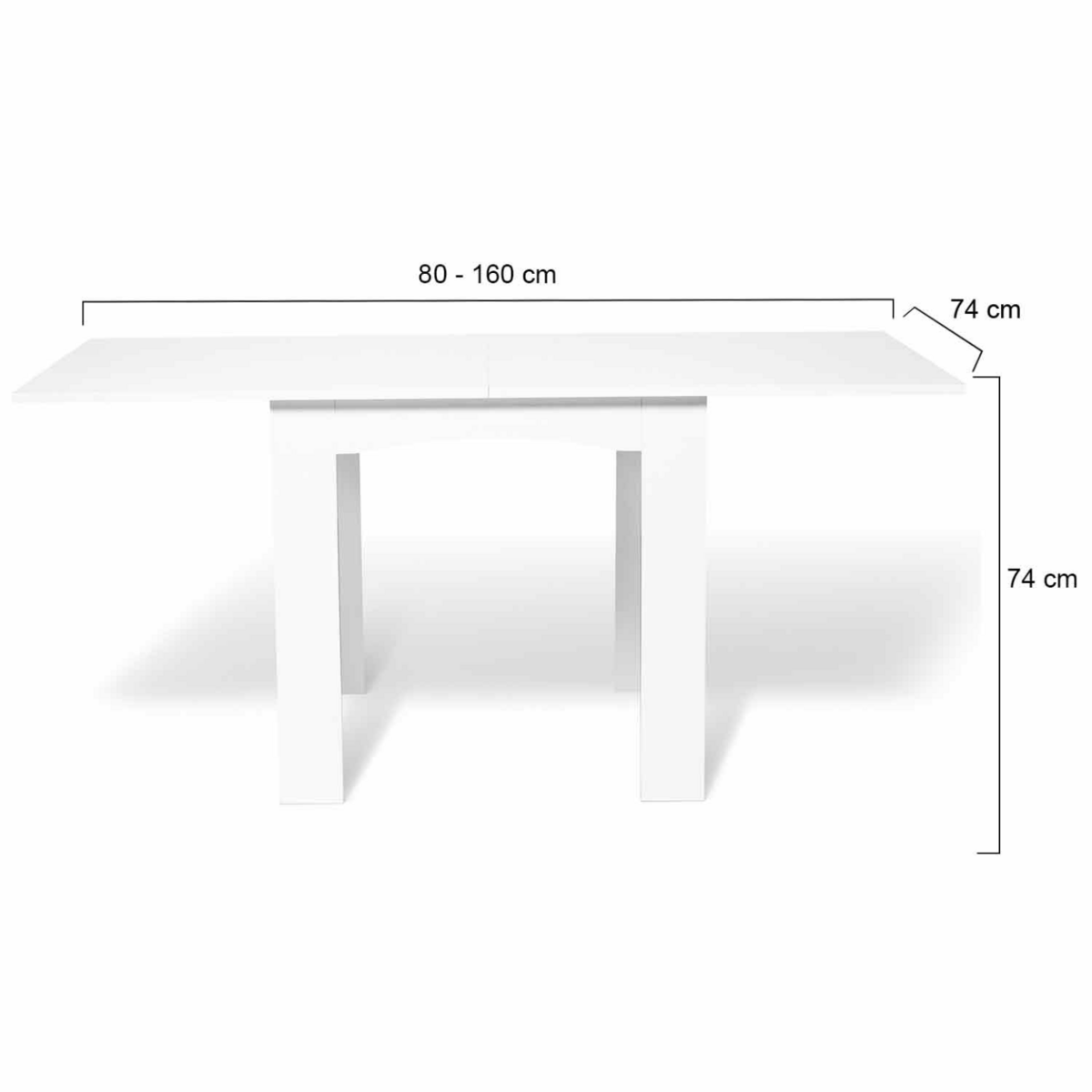 ID MARKET Table à manger extensible rectangle DONA 4-8 personnes blanche 80-160 cm