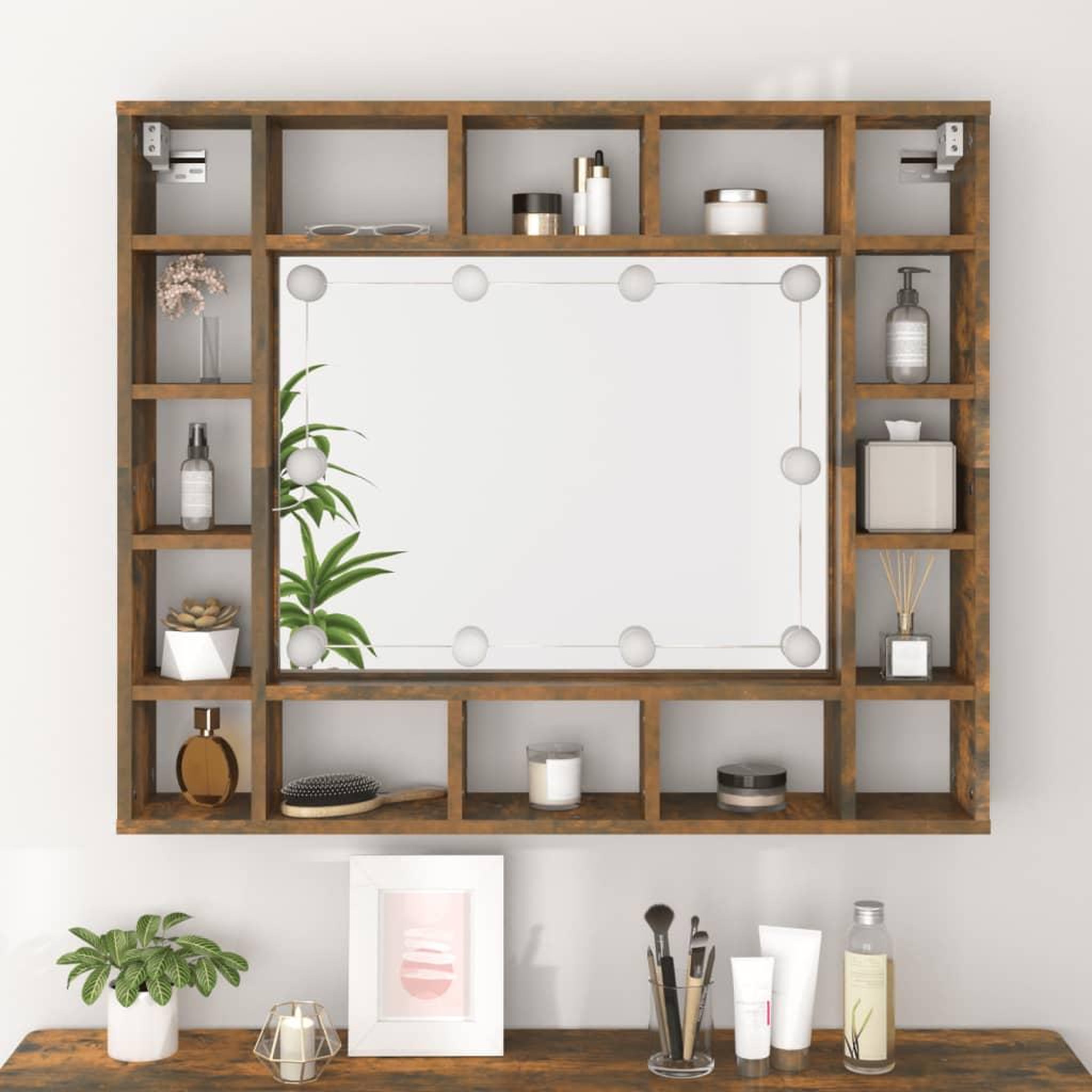 Voir la diapositive 5 : VIDAXL Armoire a miroir avec LED Chene fume 91x15x76,5 cm