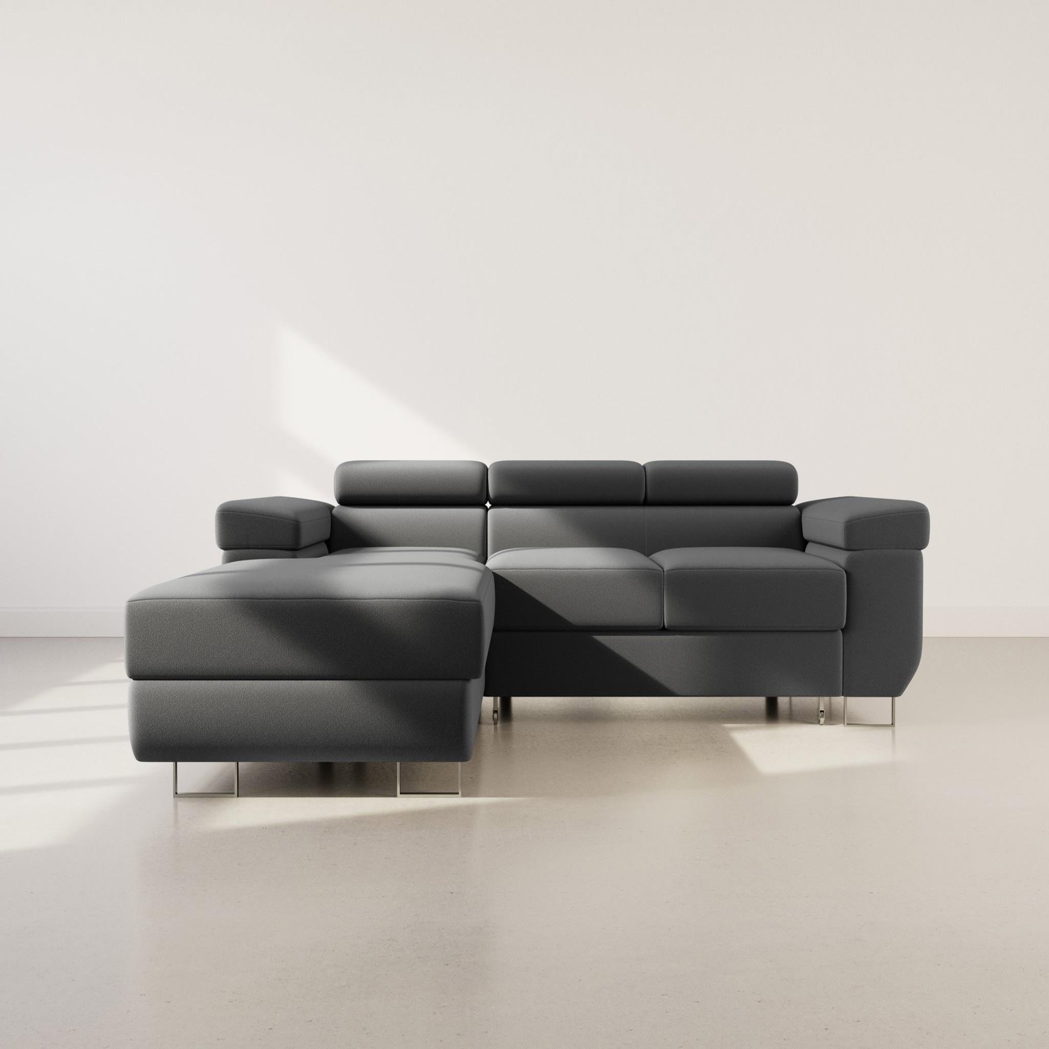Voir la diapositive 5 : BEST MOBILIER Pablo - canapé d'angle gauche - 6 places - convertible avec coffre et têtières réglables - en velours