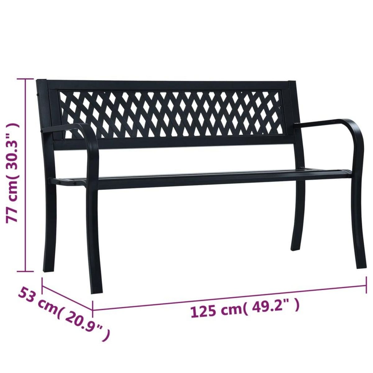VIDAXL Banc de jardin 125 cm Noir Acier
