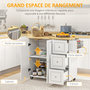 Voir la diapositive 5 : HOMCOM Desserte de cuisine multi rangement 3 tiroirs 2 portes avec étagère rack épices porte-torchons plateau rallonge hévéa MDF blanc