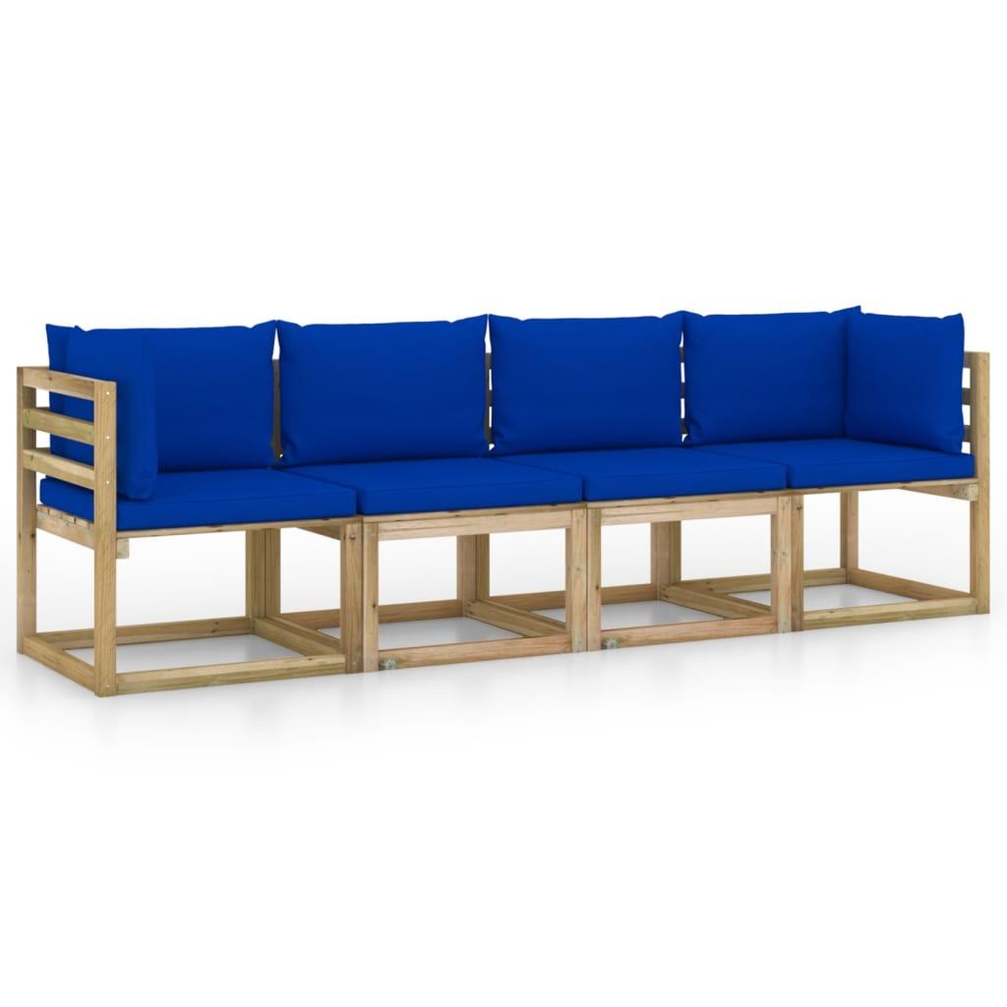 Voir la diapositive 2 : VIDAXL Canape de jardin 4 places avec coussins bleu