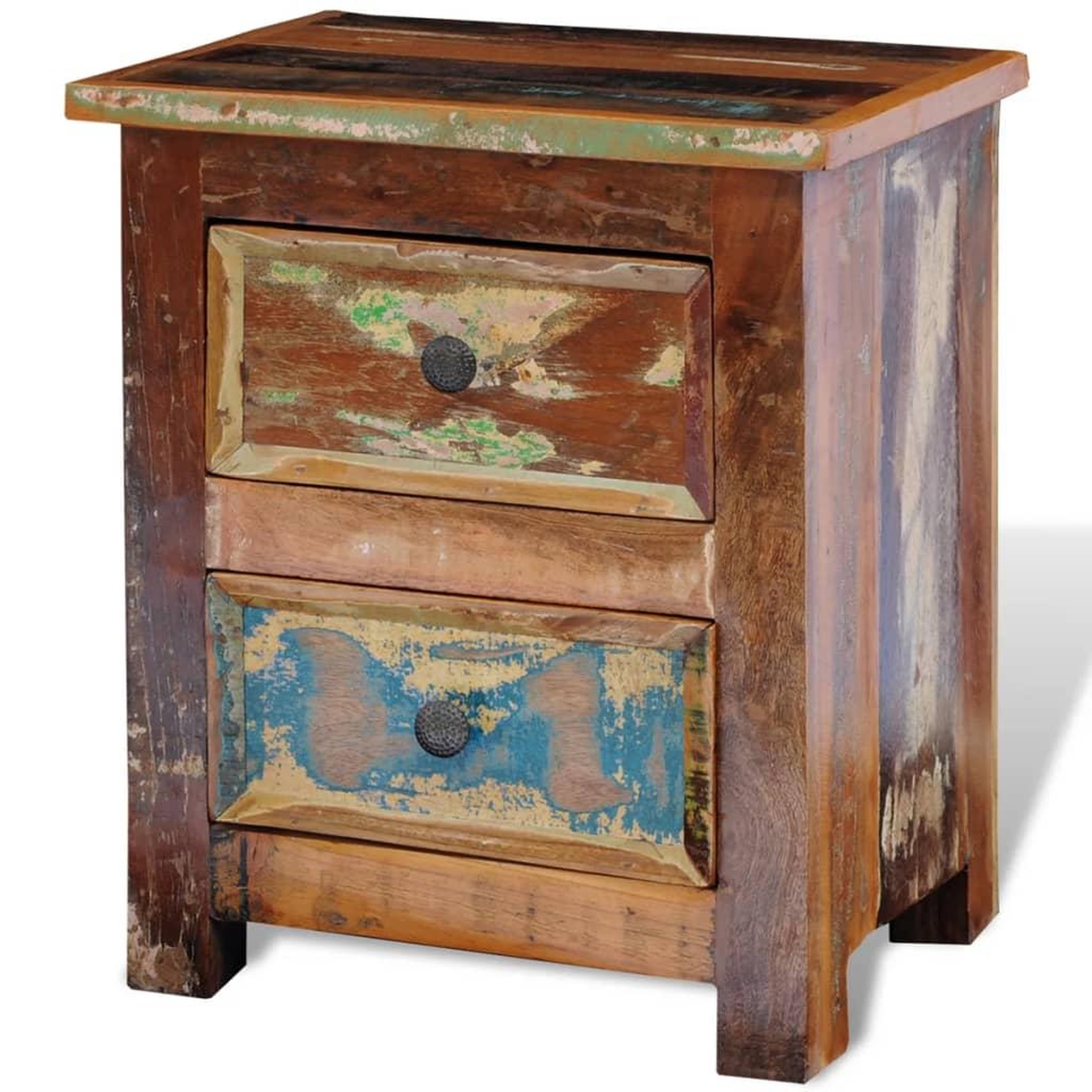 Voir la diapositive 3 : VIDAXL Table de chevet avec 2 tiroirs Bois massif recycle
