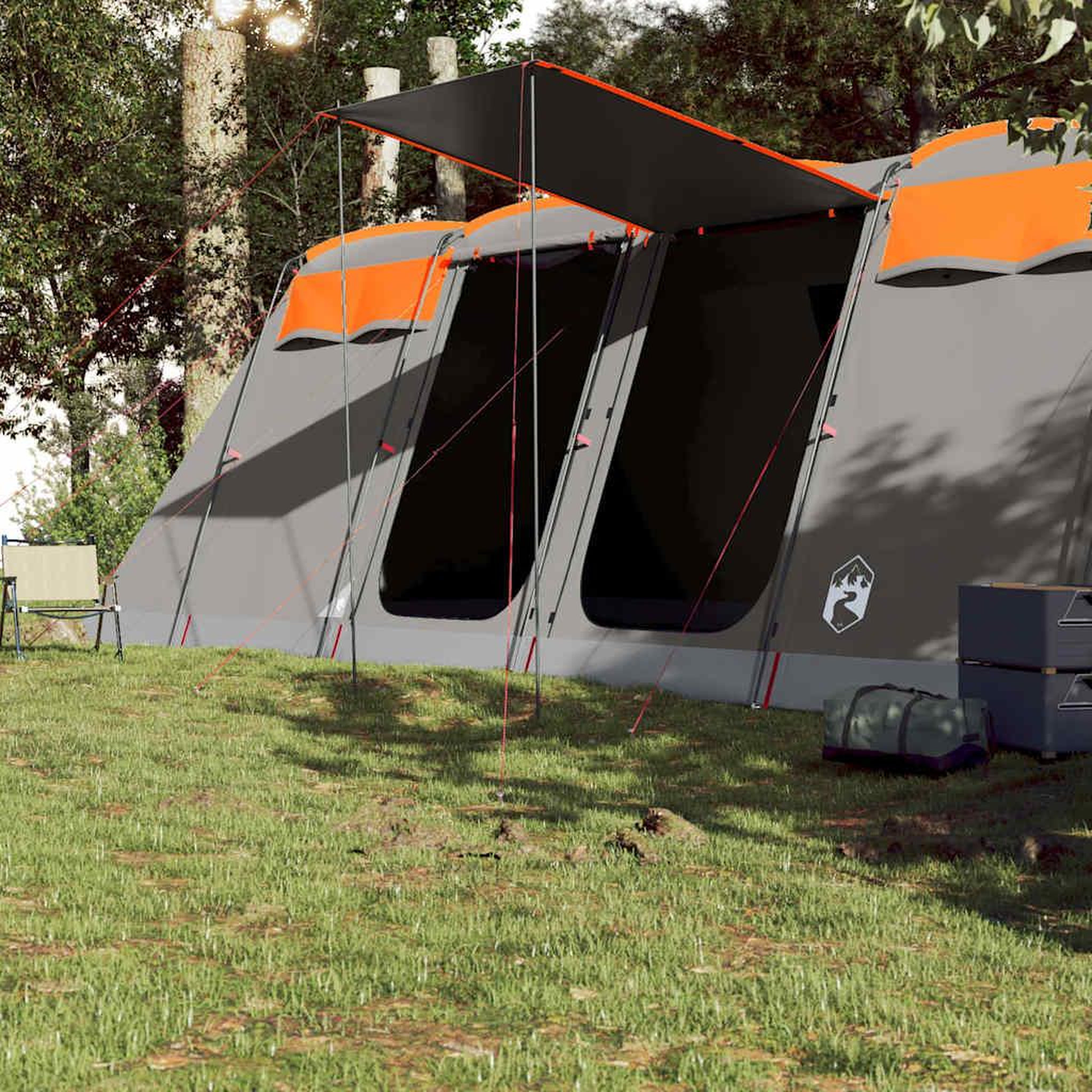 Voir la diapositive 3 : VIDAXL Tente familiale tunnel 8 personnes gris et orange impermeable