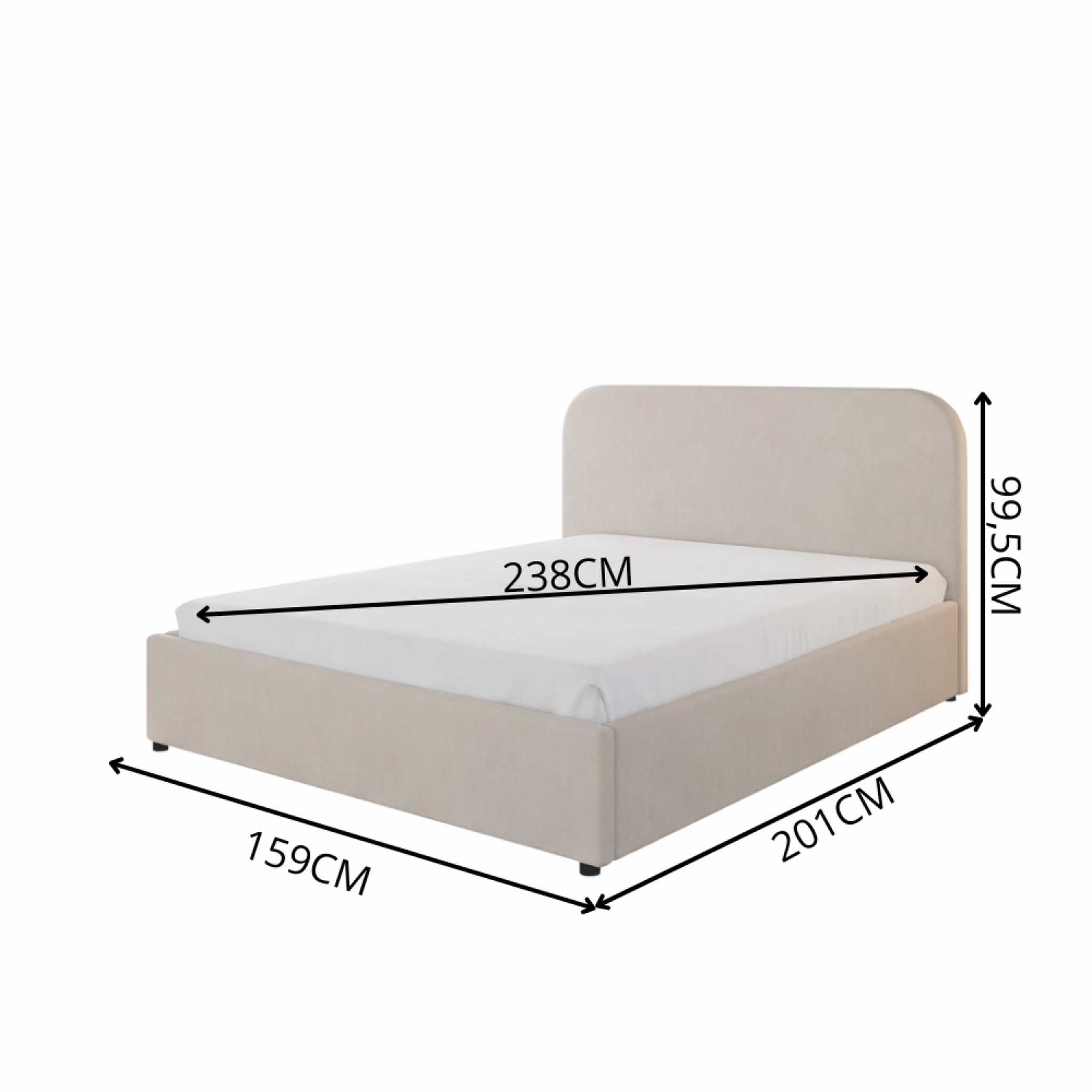 Voir la diapositive 3 : CONCEPT USINE Lit avec coffre de rangement 140x190cm velours beige houston