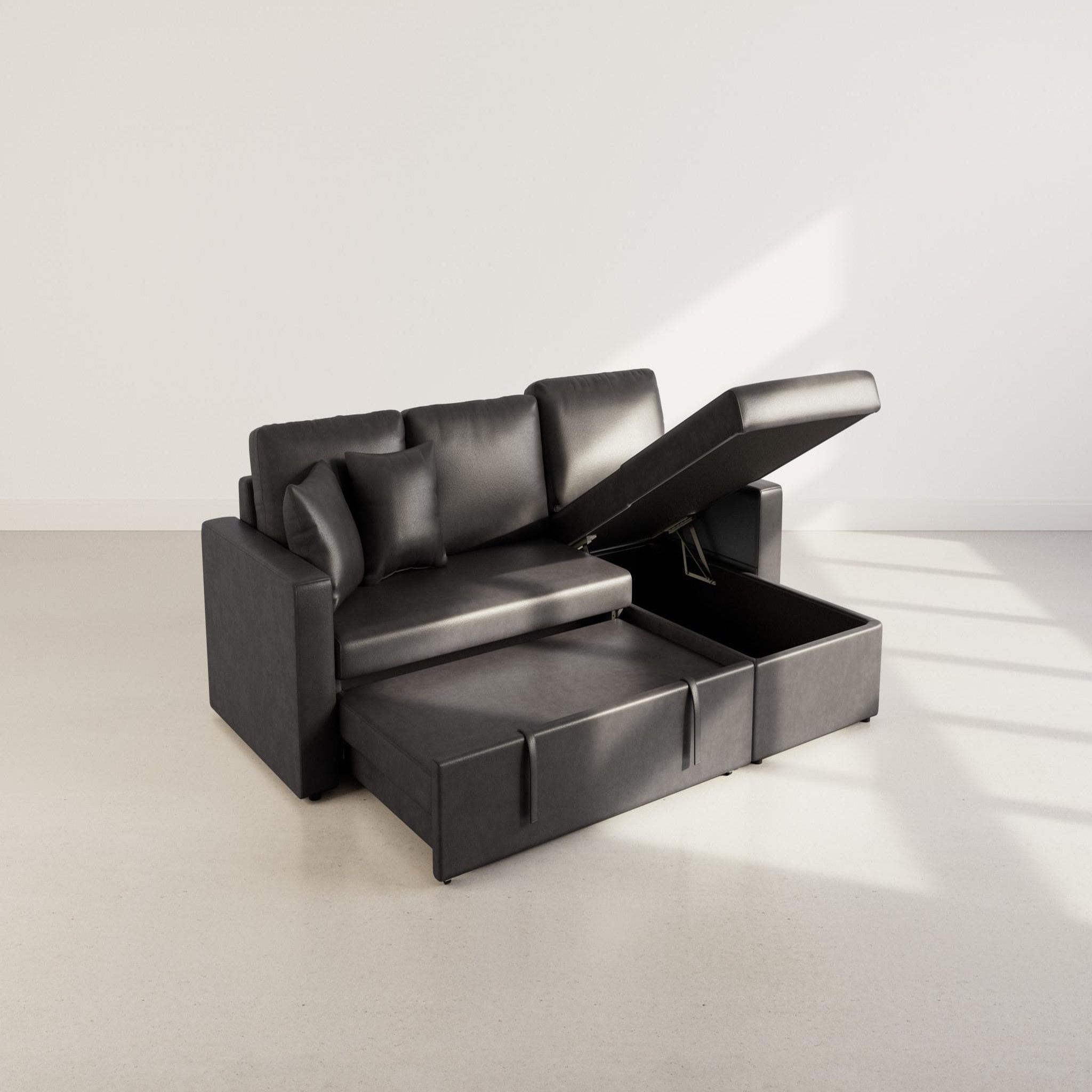 Voir la diapositive 3 : BEST MOBILIER Cyrus - canapé d'angle réversible 4 places - convertible avec coffre - en simili